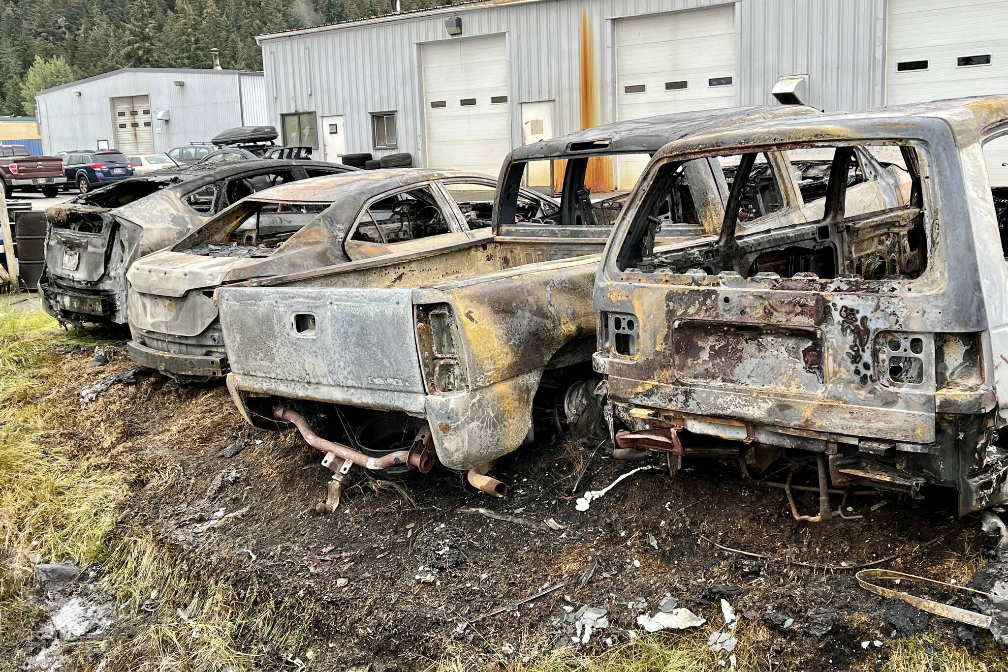 This photo shows the aftermath of a fire from Tuesday morning at Sewillis Quality Auto Body on Alpine Avenue. (Jonson Kuhn / Juneau Empire)