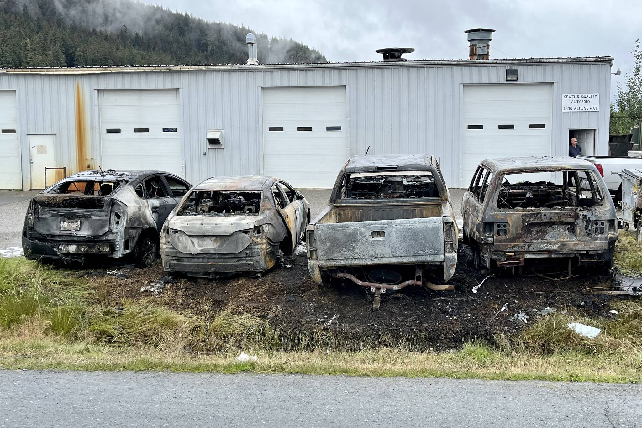 Jonson Kuhn / Juneau Empire
Capital City Fire/Rescue responded to fire at Sewillis Quality Auto Body at 5 a.m., according to CCFR. No injuries or damage to structures was reported.