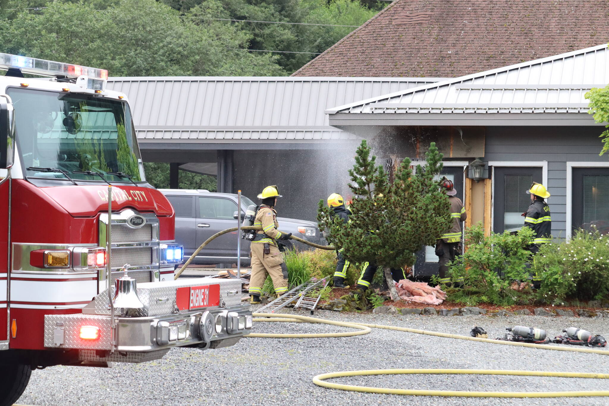 Capital City Fire and Rescue responded to a report of a small fire at the Juneau Christian Center on Glacier Highway in the Mendenhall Valley on Wednesday around 3:30 p.m. (Jonson Kuhn / Juneau Empire)
