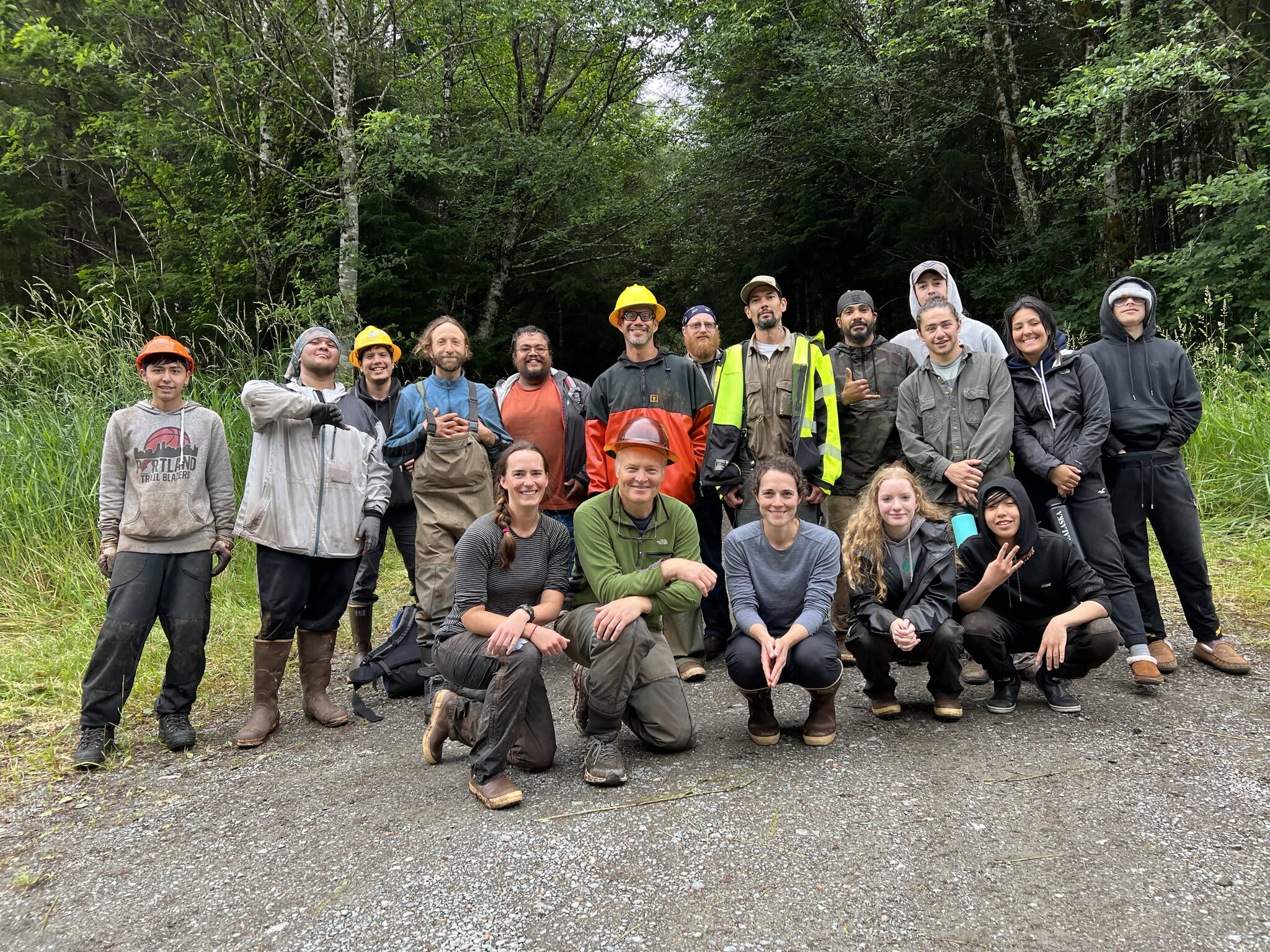 Crew from the Southeast Alaska Watershed Coalition, the Klawock Indigenous Stewards Forest Partnership, Keex’ Kwáan, and the Alaska Youth Stewards all helped with projects restoring fish habitat and stream structure at Seven Mile Creek, Klawock Heenya property just outside Klawock Lake. The area’s old growth was clearcut logged in 1987. (Courtesy Photos / Mary Catharine Martin)