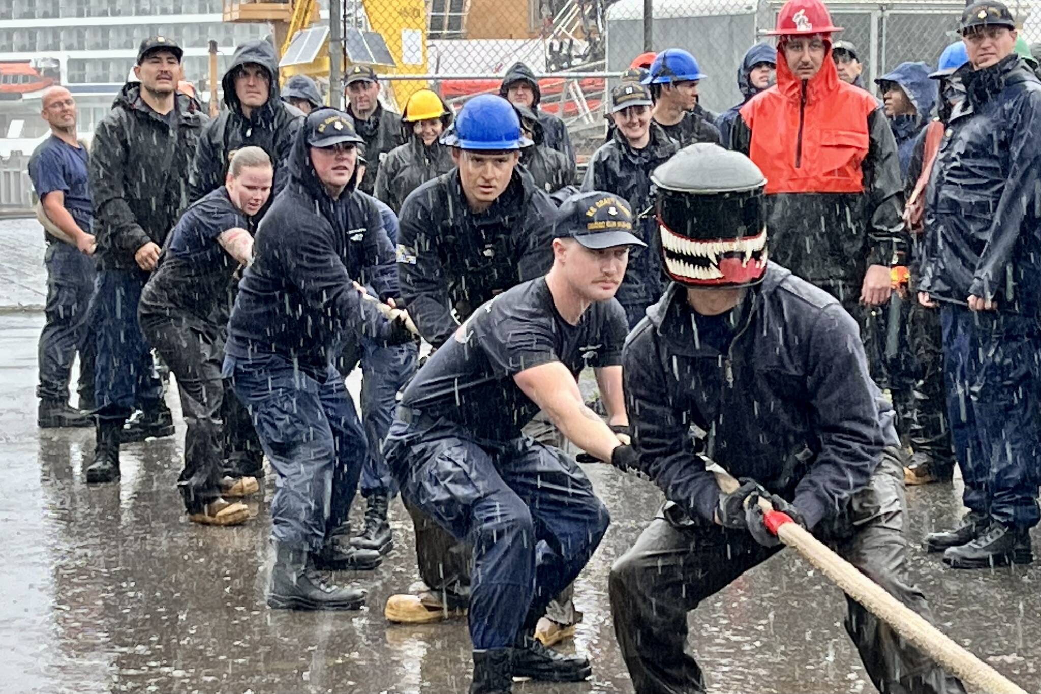 Team Elm faces off against Team Cypress in a battle of tug of war during the Coast Guard’s annual Buoy Tender Olympics on Wednesday at the Coast Guard Station Juneau. (Jonson Kuhn / Juneau Empire)