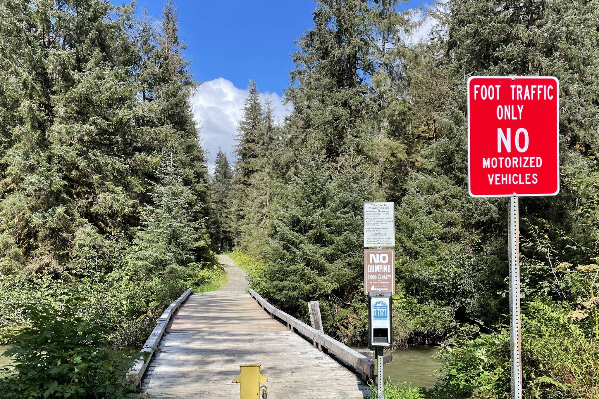 The Montana Creek Bridge is closed to all vehicle traffic following recent weather that has damaged the structure, according to the Department of Transportation and Public Facilities. (Michael S. Lockett / Juneau Empire)