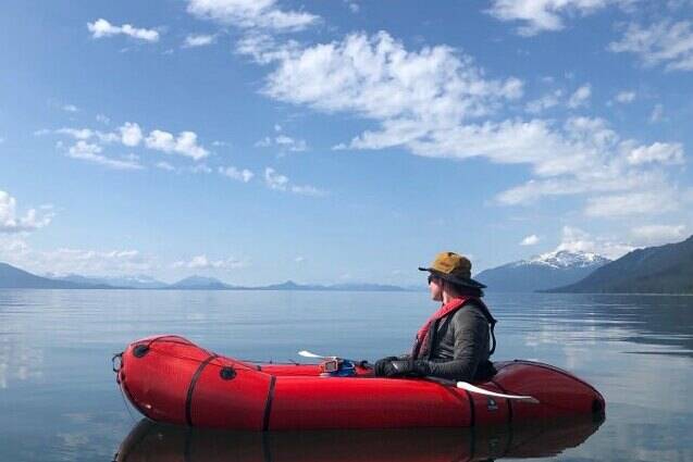 Courtesy / Owen Squires 
Steven Ireland-Haight sits in his retired packraft early on in his year-long trip to paddle and walk from Juneau AK to Washington DC to raise money and awareness about climate change.