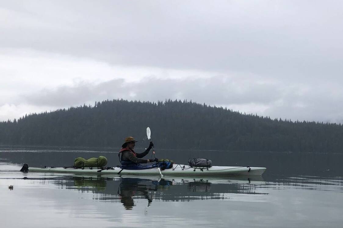 Courtesy / Owen Squires
Steven Ireland-Haight sits in his kayak as he continues his journey traveling across the country to raise awareness about climate change. Born and raised in Juneau, Ireland-Haight said the capital city is what nurtured his love for the outdoors.