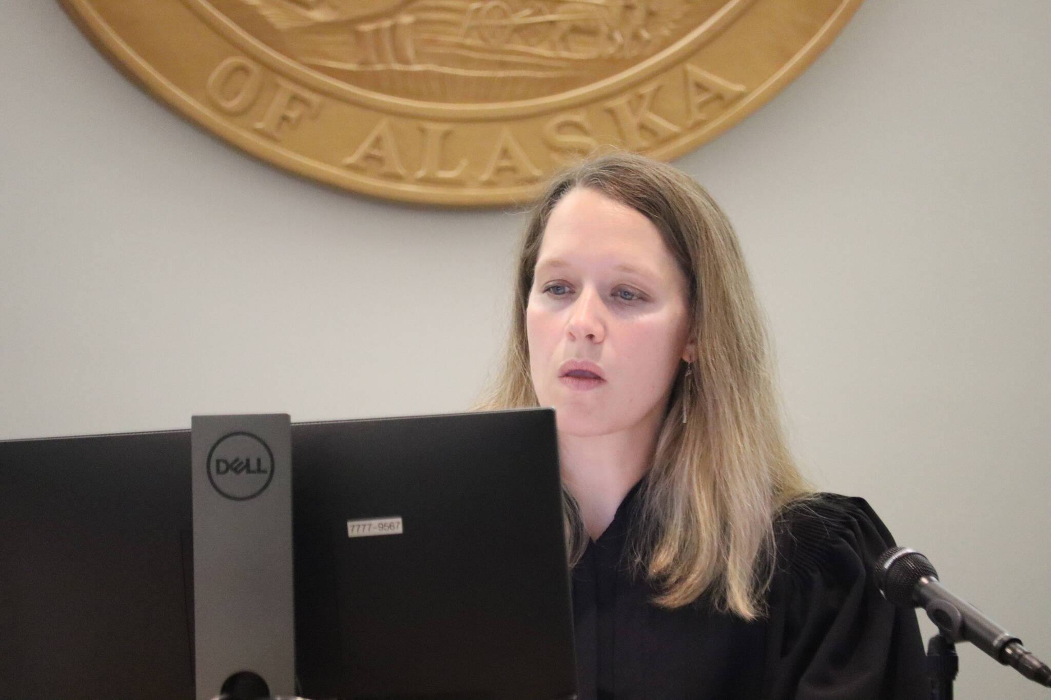 Juneau Superior Court Judge Marianna Carpeneti speaks during the arraignment of Bradley Grigg	on Friday, Aug. 26, 2022. (Jonson Kuhn / Juneau Empire)