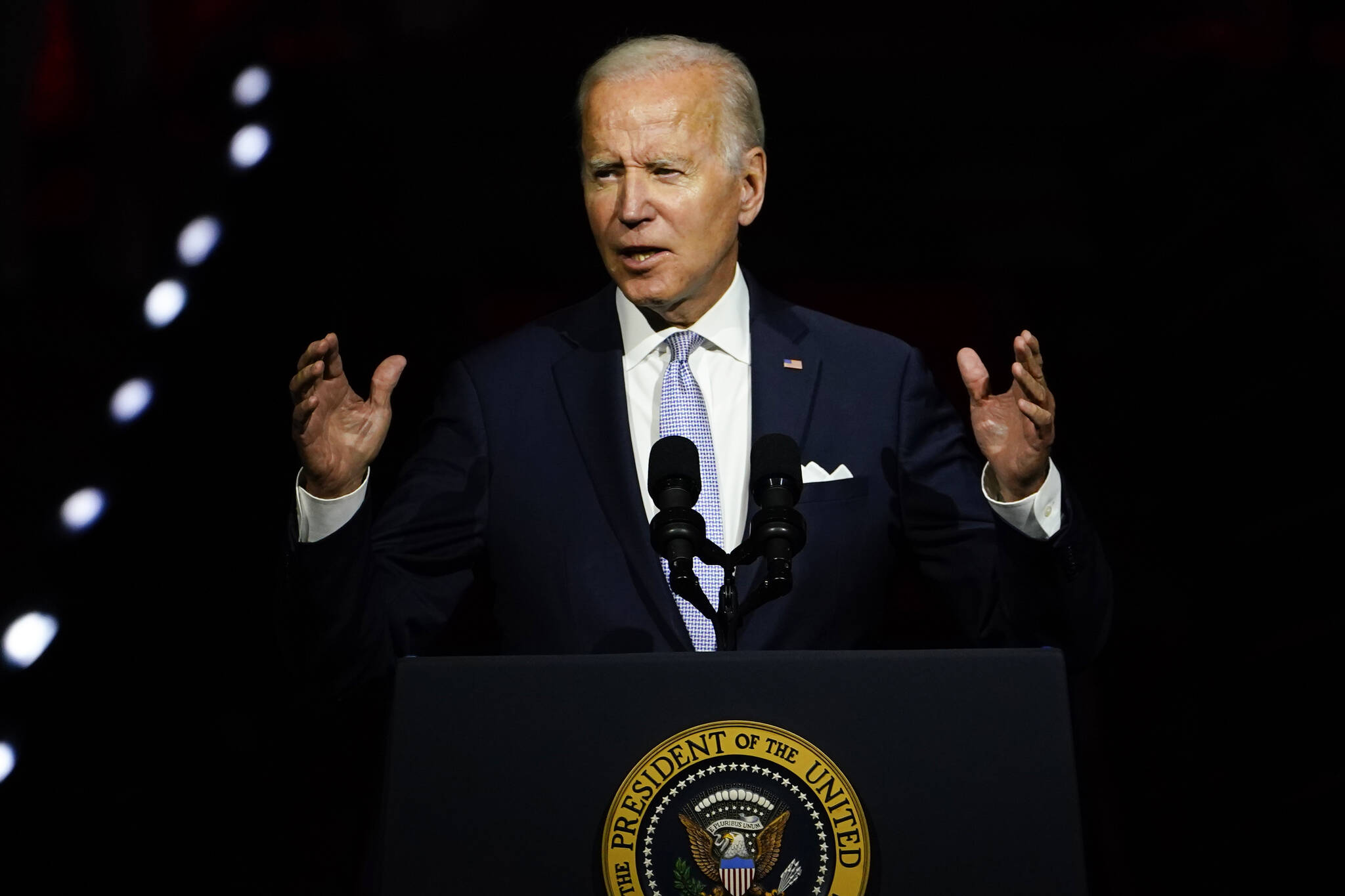 President Joe Biden speaks outside Independence Hall, Thursday, Sept. 1, 2022, in Philadelphia. (AP Photo / Matt Slocum)