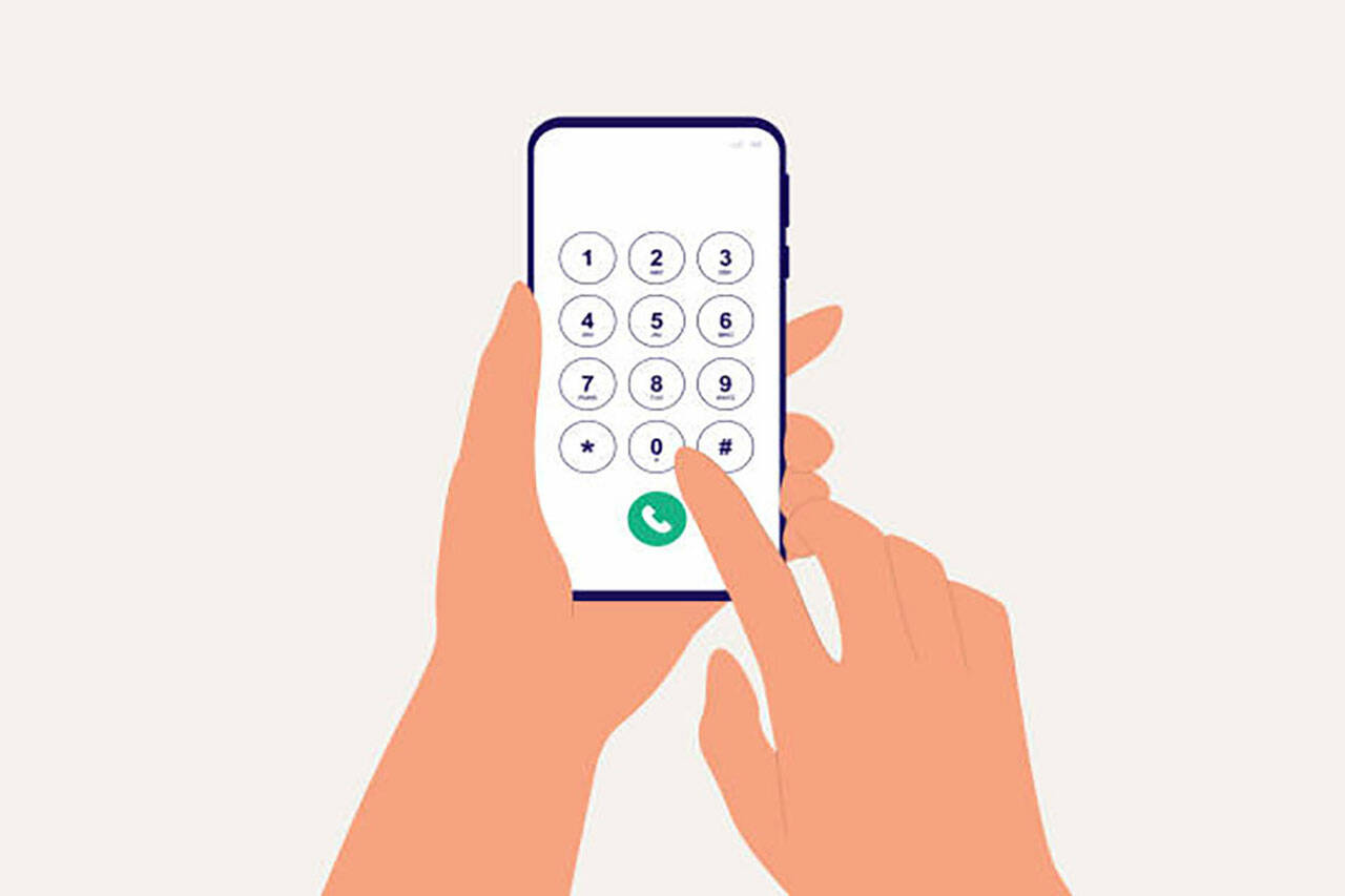 A Person's Hand With Smartphone Dialing Number. Close-Up, Isolated On Solid Color Background. Vector, Illustration, Flat Design, Character.