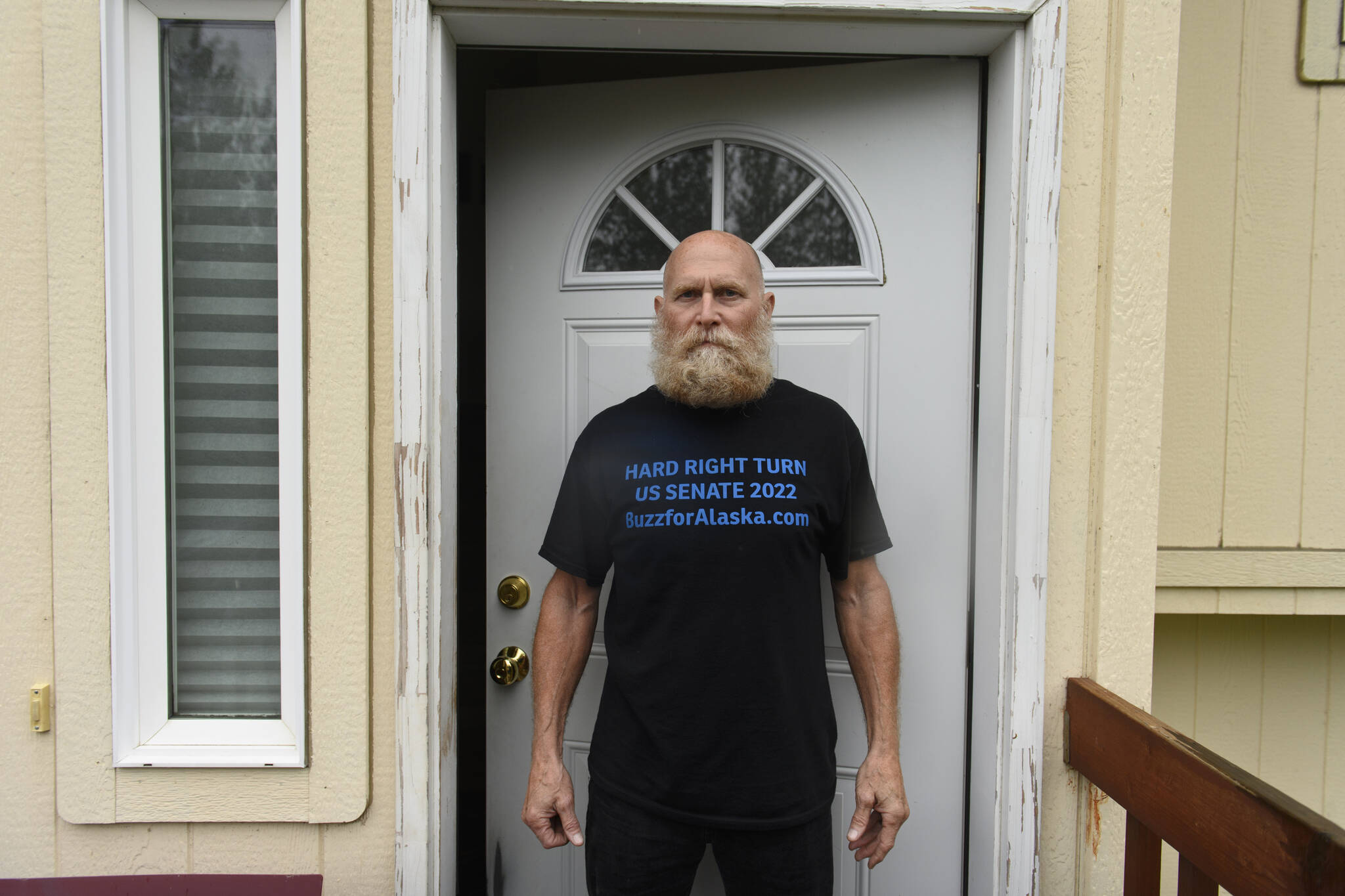 Buzz Kelley, of Wasilla, is pictured at his home on Aug. 19, 2022, in Wasilla, Alaska. Kelley is a candidate for U.S. Senate. (Marc Lester / Anchorage Daily News)