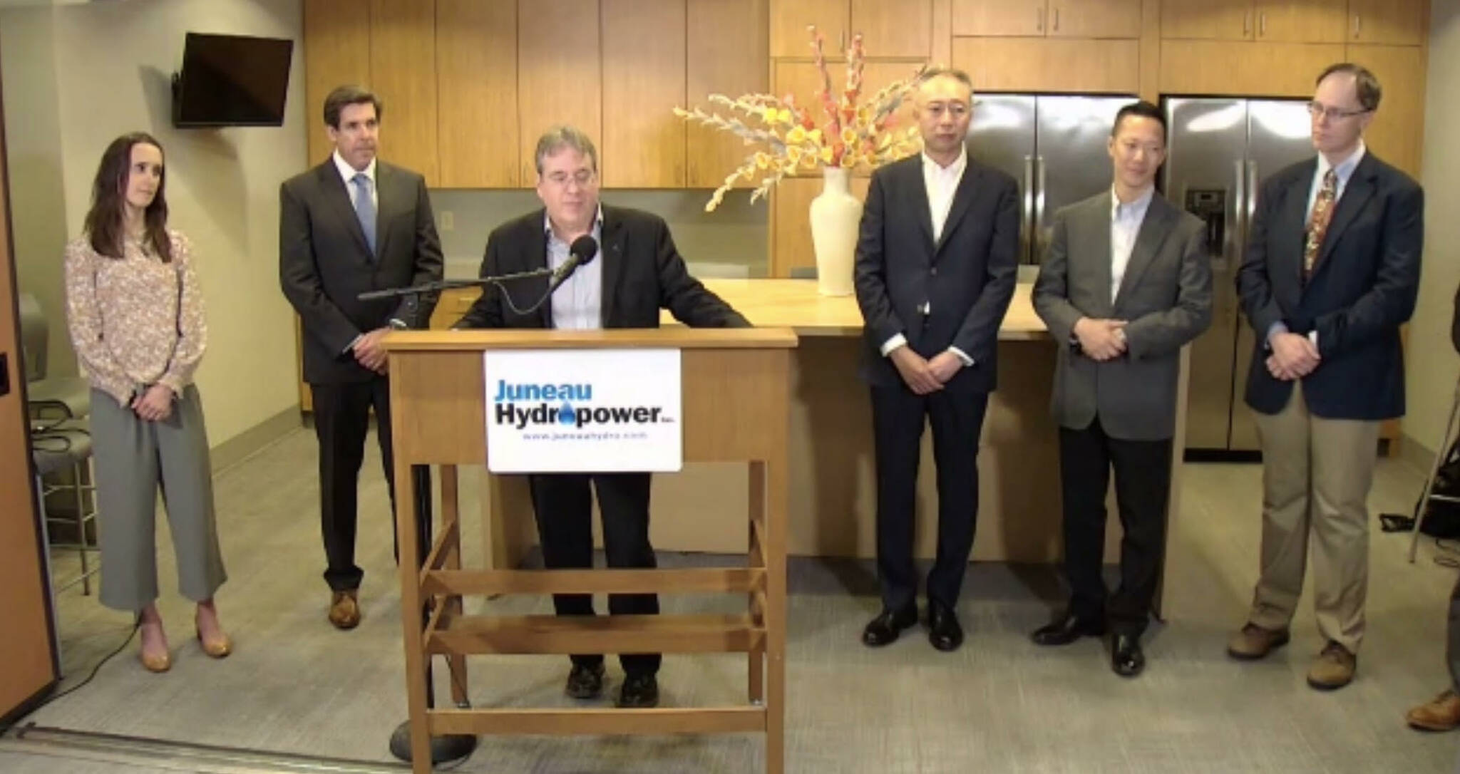 Duff Mitchell, managing director of Juneau Hydropower announced Juneau Hydropower’s joint development agreement to construct Sweetheart Lake Hydroelectric Plant with the Tokyo-based developer JPOWER during a Thursday afternoon Zoom news conference, which included an appearance by Gov. Mike Dunleavy, a Republican, and other officials as a part of the project. (Screenshot)