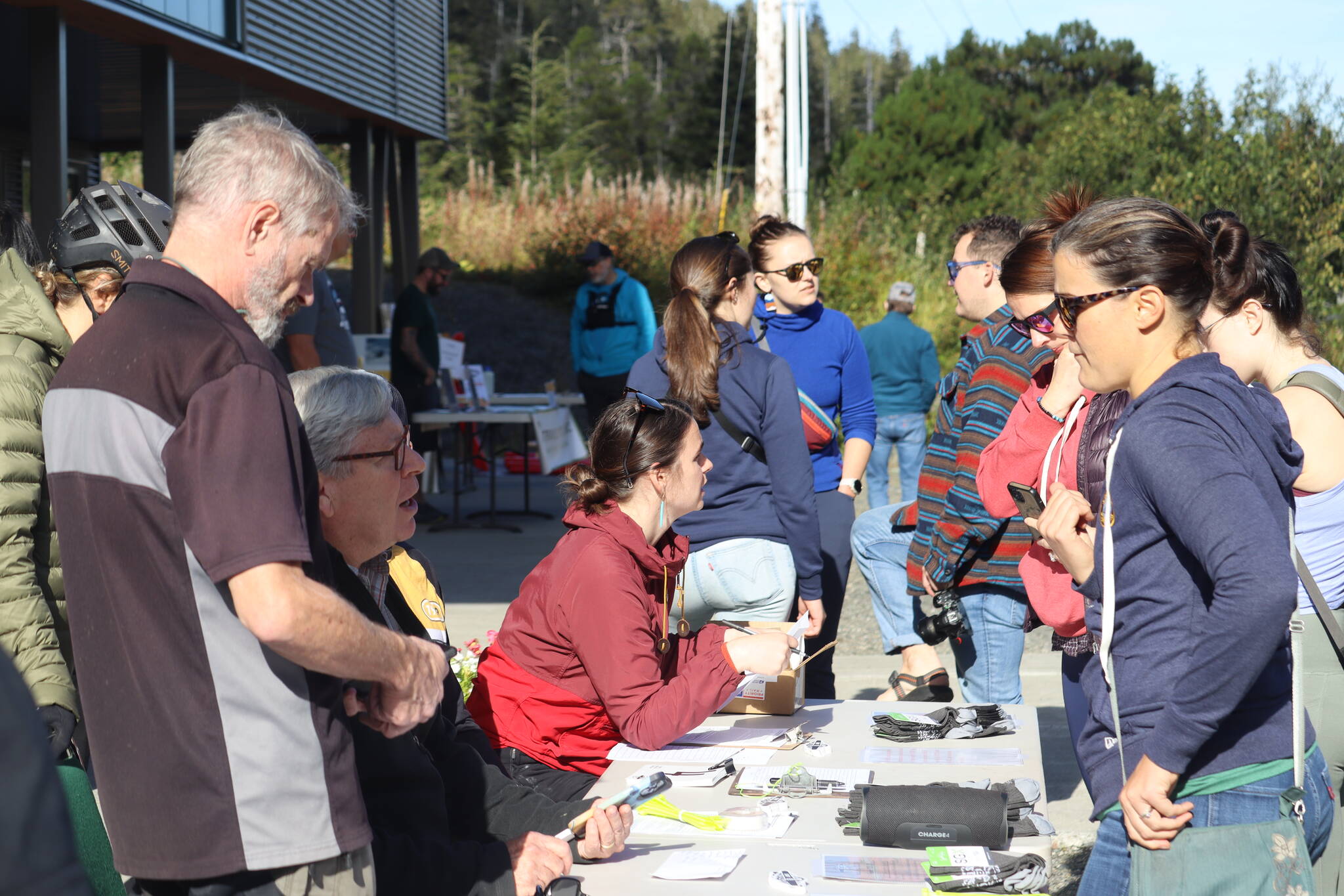 Juneau Mountain Bike Club was stationed at Discover Eaglecrest Day for its annual timed bike race at Flow Trail. There were also opportunities to sign up as a member and enjoy yearly benefits. (Jonson Kuhn / Juneau Empire)