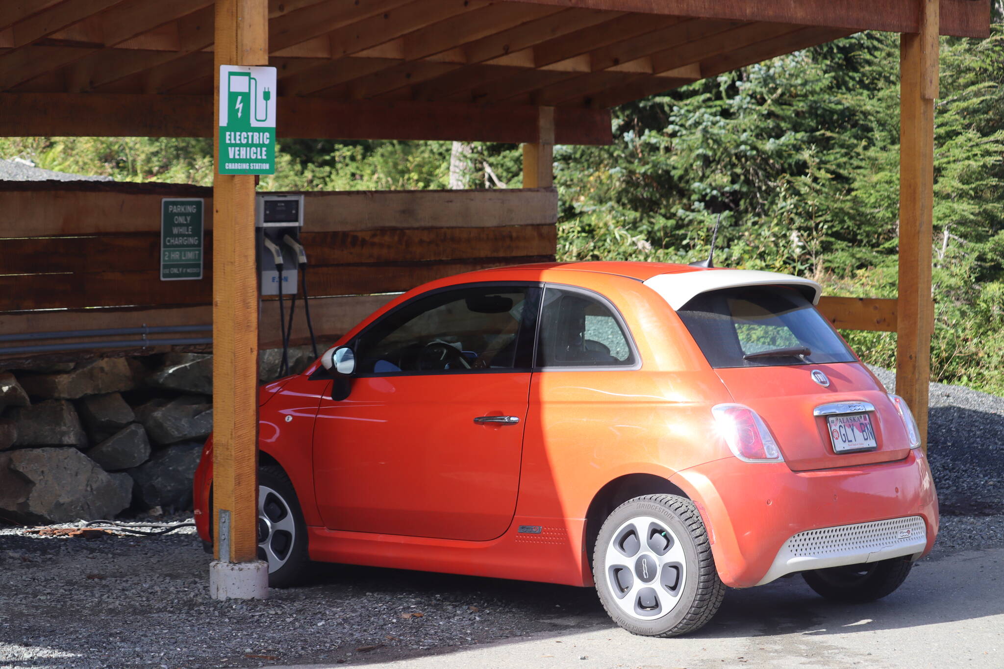 One of the many new attractions at Eaglecrest this year is the installation of their new electric car charging station offered in the main parking lot. (Jonson Kuhn / Juneau Empire)