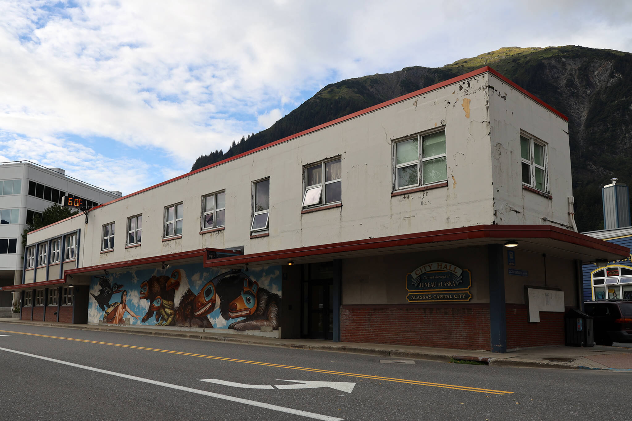 This photo shows the current City and Borough of Juneau City Hall. Voters will consider a bond package to fund construction of a new City Hall. (Clarise Larson / Juneau Empire)