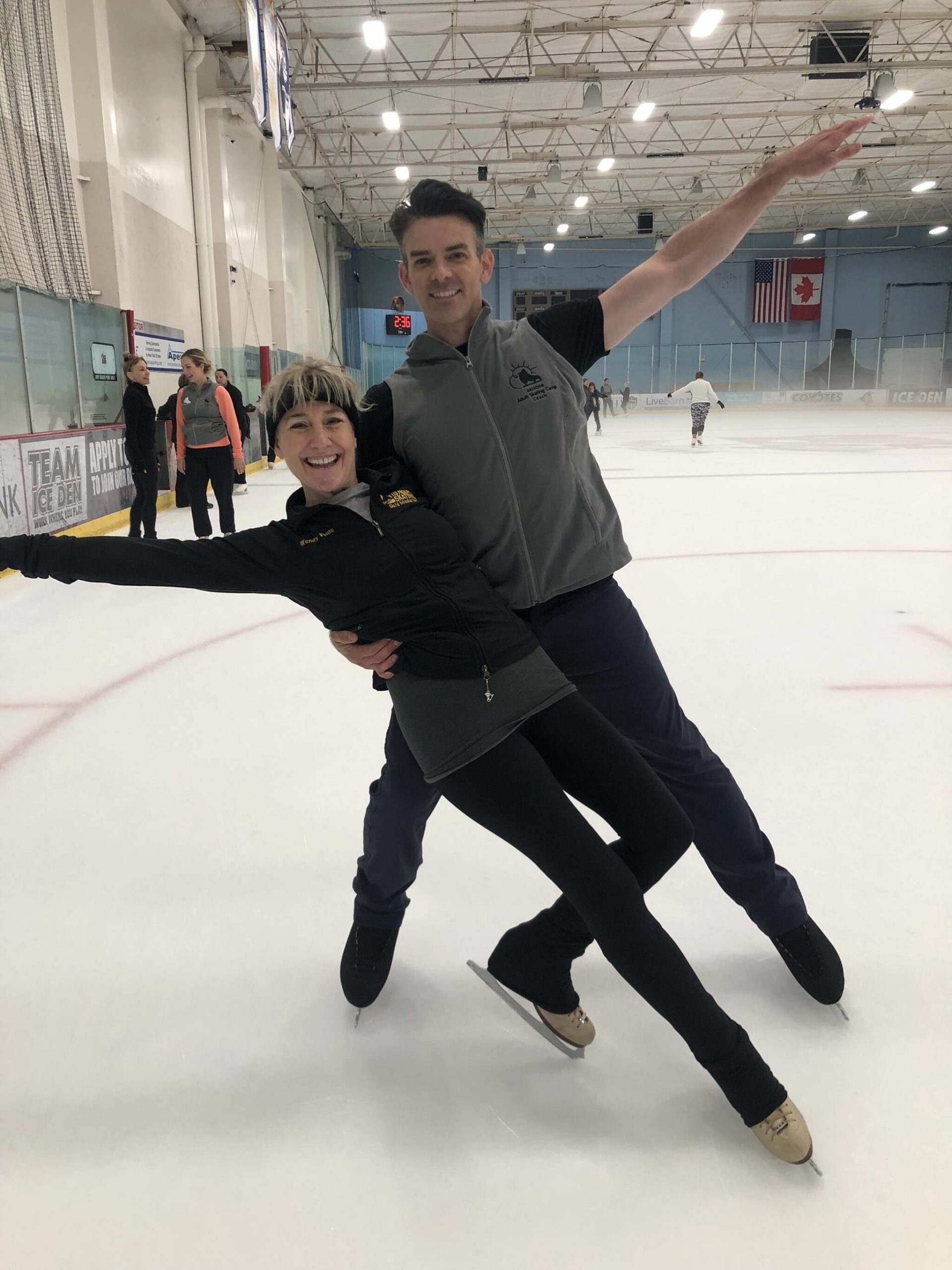 Wendy Vuille poses with skater Brendyn Hatfield at the Arizona Adult Skating Camp. (Courtesy Photo / Wendy Vuille)