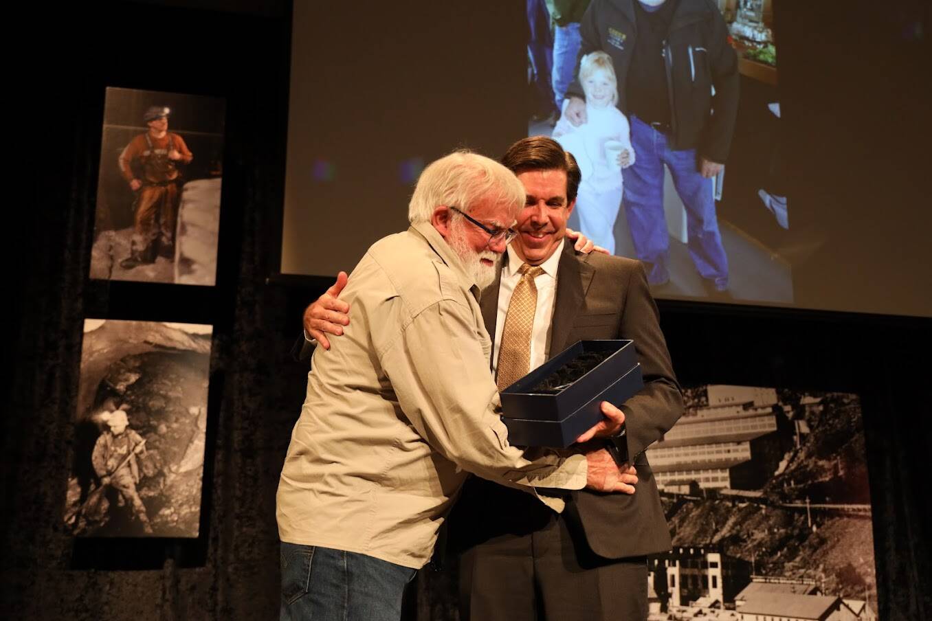 Jerry Harmon accepts his Lifetime Achievement Award for his contribution to the Juneau community as a founder and the president of Juneau Gold Rush Days, a miner for more than 40 years and a volunteer across numerous projects and boards in Juneau.(Clarise Larson / Juneau Empire)