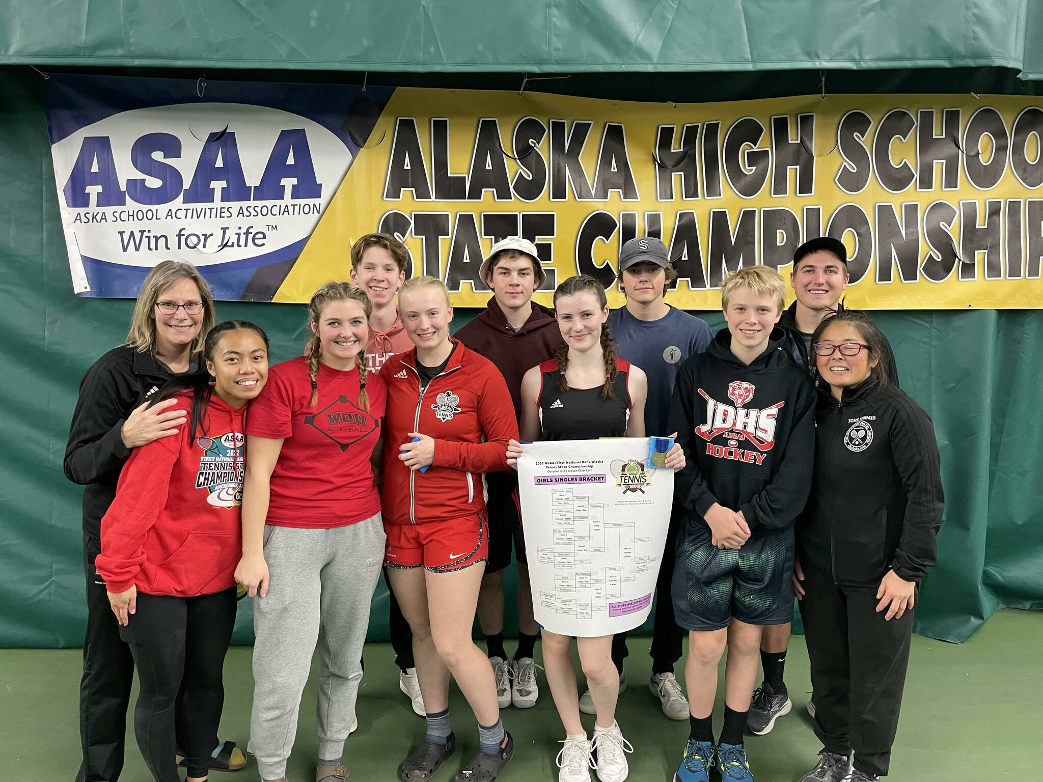Eight tennis players from the Juneau-Douglas High School tennis team represented Southeast Alaska at this year’s state championship and earned a tie for third place as a team with senior Katie Pikul earning the bulk of the team’s points after winning the girls’ singles championship, a feat which hasn’t been done by a Juneau player in over a decade. (Courtesy / Mona Mametsuka)