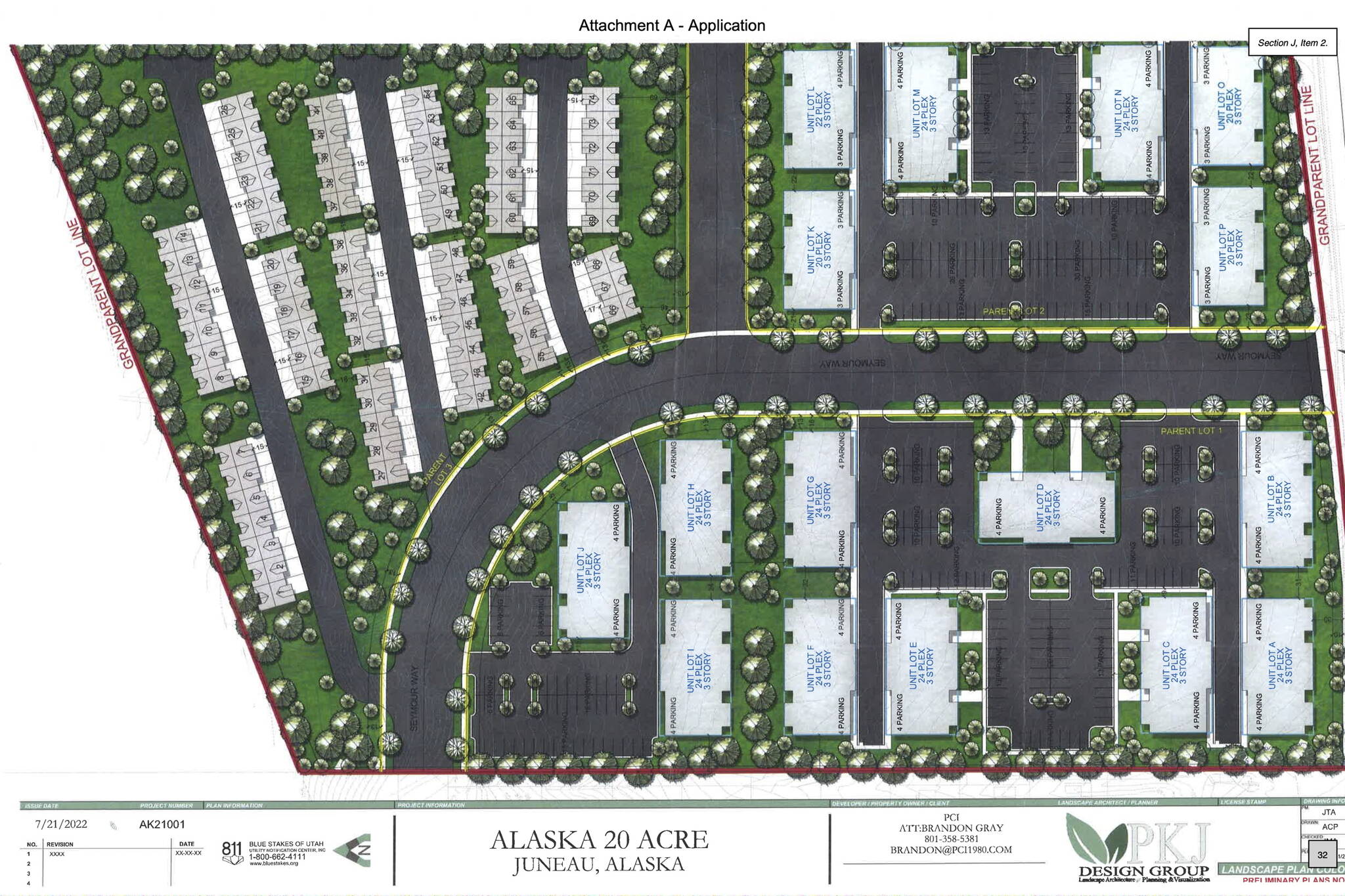 PKJ Design Group 
An illustration shows a proposed residential development at 7400 Glacier Highway would have about 30 multi-unit buildings if fully implemented, including 370 apartments and 74 townhouses.