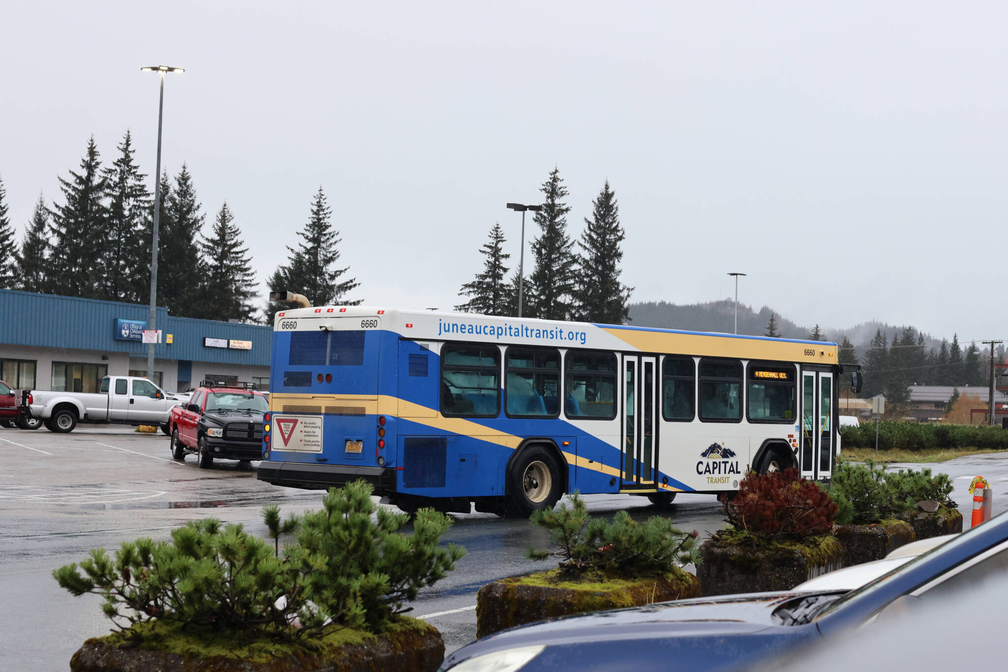 Ben Hohenstatt / Juneau Empire 
A Capital Transit bus drives near the site of the new Mendenhall Valley transit center on Mall Road. The center is set to open Nov. 7.