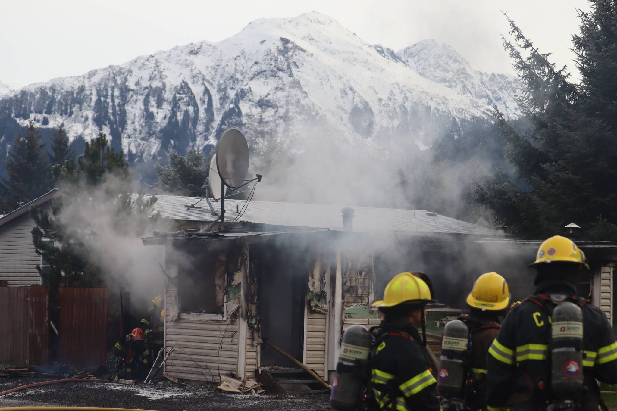 CCFR responding to a trailer fire at Sprucewood Park in Mendenhall Valley Wednesday morning at approximately 8:30 a.m. No injuries were reported. (Jonson Kuhn / Juneau Empire)