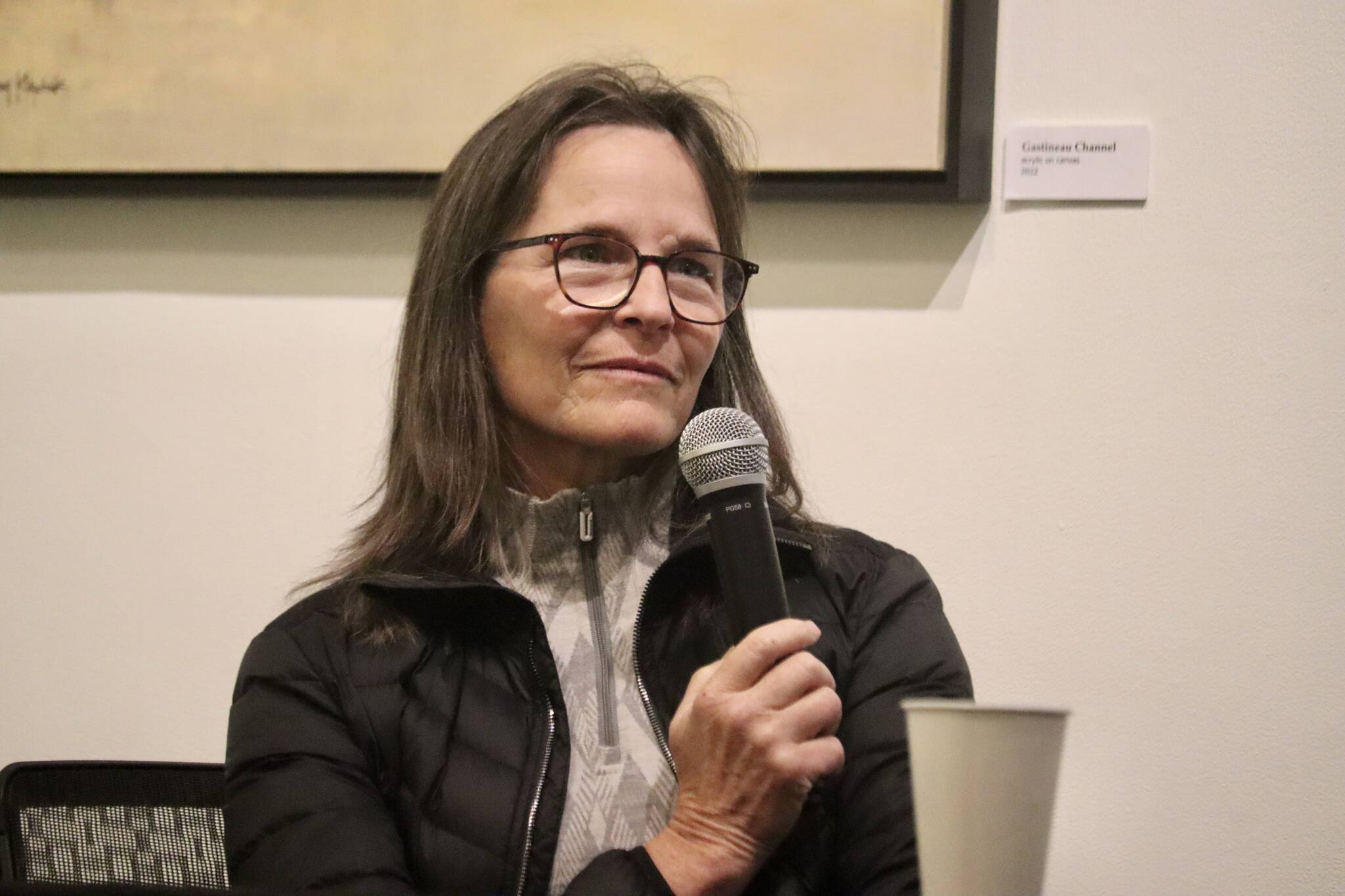 Artist Kerry Kirkpatrick answers questions about her latest exhibition “Capturing the Light” at a recent QA held at the Juneau-Douglas City Museum on Saturday. (Jonson Kuhn / Juneau Empire)