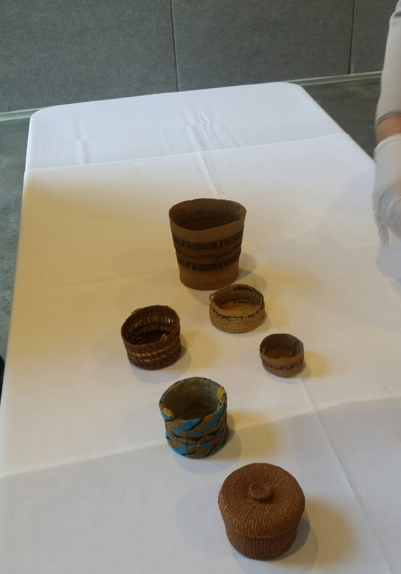 Five spruceroot and cedarbark-woven baskets were among the 25 artifacts repatriated by Organized Village of Kake. (Courtesy / Frank Hughes)
