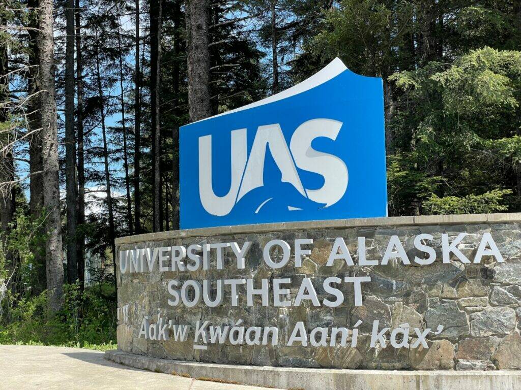 The entrance of the University of Alaska Southeast in Juneau as seen on May 25, 2022. (Lisa Phu / Alaska Beacon)