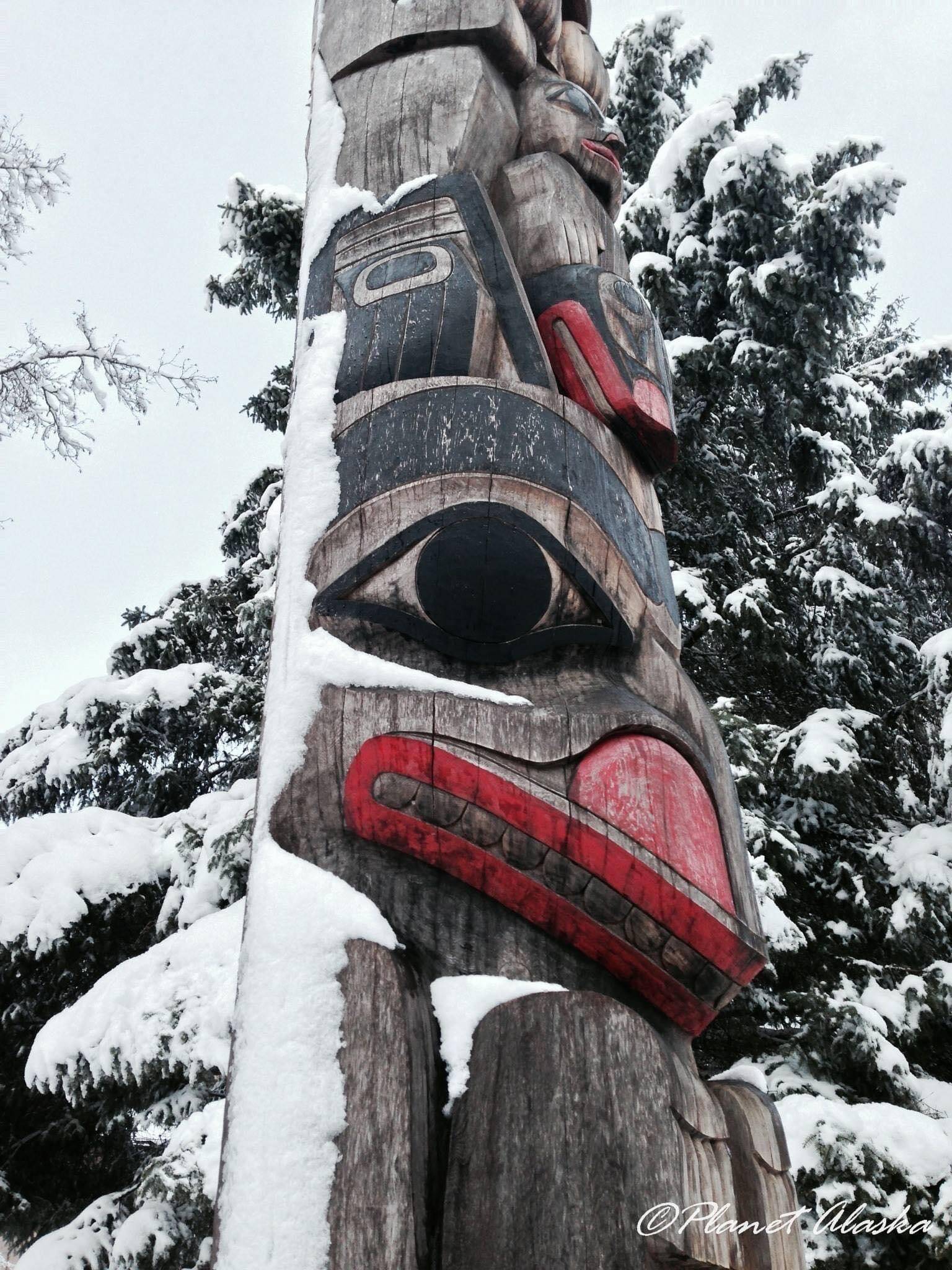 Yaadaas Crest Pole, Sitka National Historic Park, Totem Park, Sitka, Alaska. Carved by Kaigani Haida brothers Timothy and Joseph Young. (Courtesy Photo)