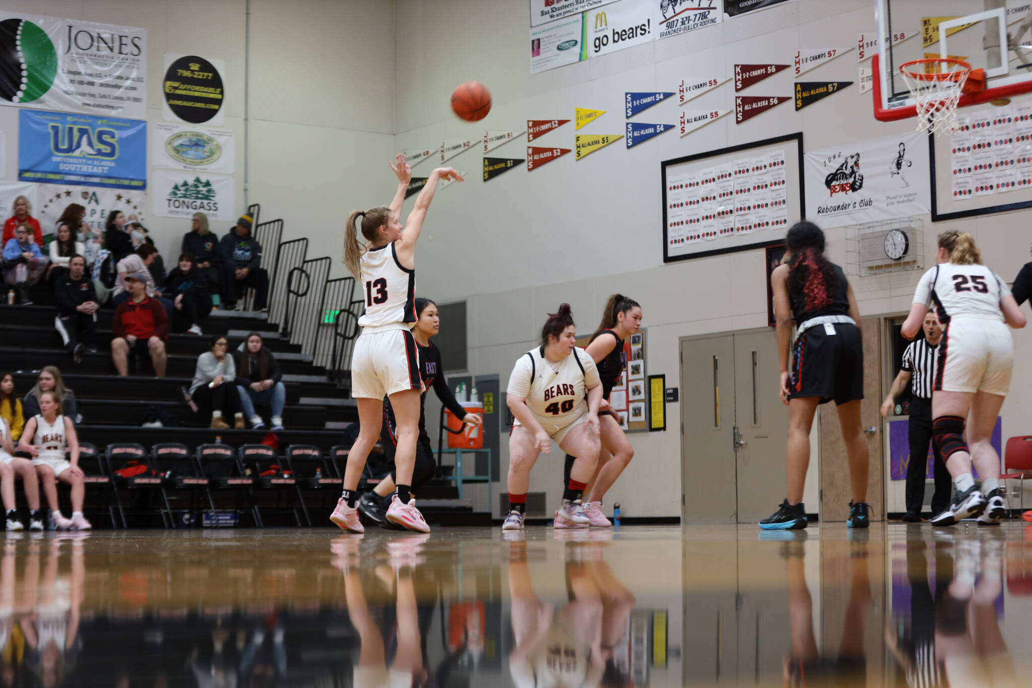 Senior guard Skylar Tuckwood shoots a free throw during Wednesday night’s game against Bettye Davis East Anchorage High School during the first night of the Princess Cruises Capital City Classic. (Clarise Larson / Juneau Empire)