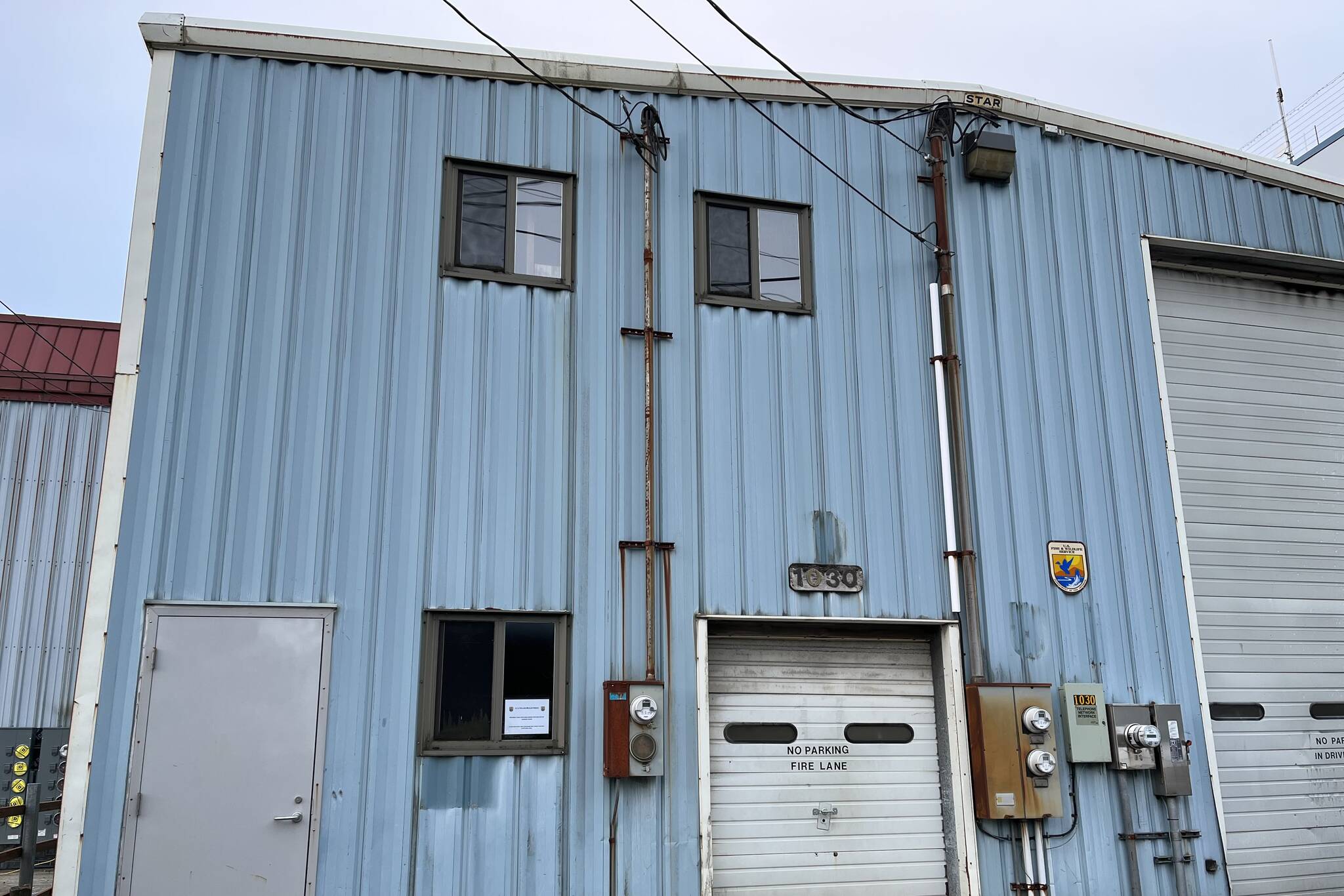 U.S. Fish & Wildlife research building on Wednesday morning after CCFR crews worked to extinguish an internal fire Tuesday night inside the buildings furnace unit. (Jonson Kuhn / Juneau Empire)