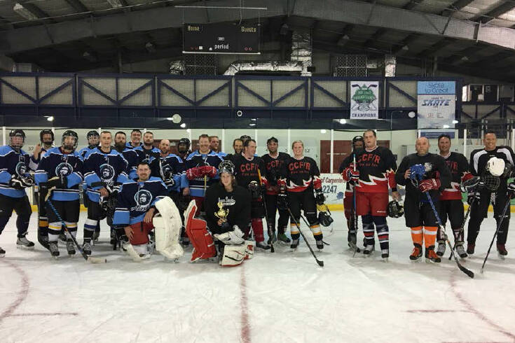 This photo was taken after the Alaska Peace Officers Association’s annual Guns and Hoses hockey game and fundraiser in 2018. This year’s game will be at the Douglas Treadwell Arena at 6:30 p.m. Friday. (Courtesy / Shawn Phelps)