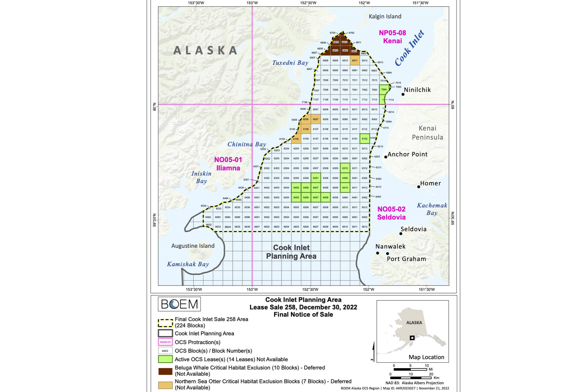 This map from the Bureau of Ocean Energy Management shows the sale area for a recently concluded oil and gas lease sale.