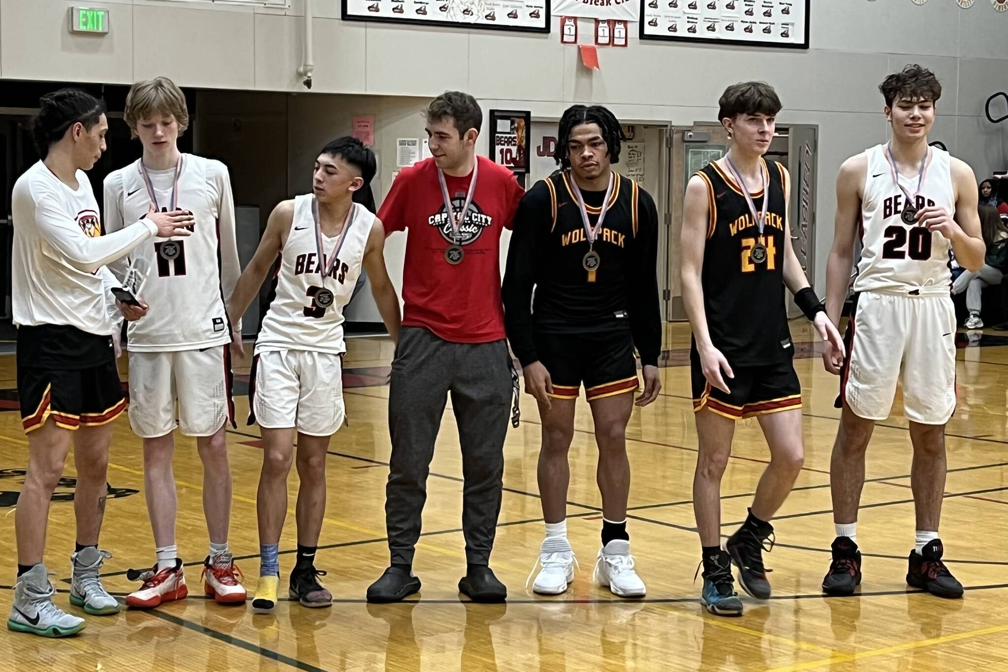 For the JDHS boys, Sean Oliver, Alwen Carrillo and Orion Dybdahl each earned all-tournament honors during the Capital City Classic awards ceremony. (Jonson Kuhn / Juneau Empire)