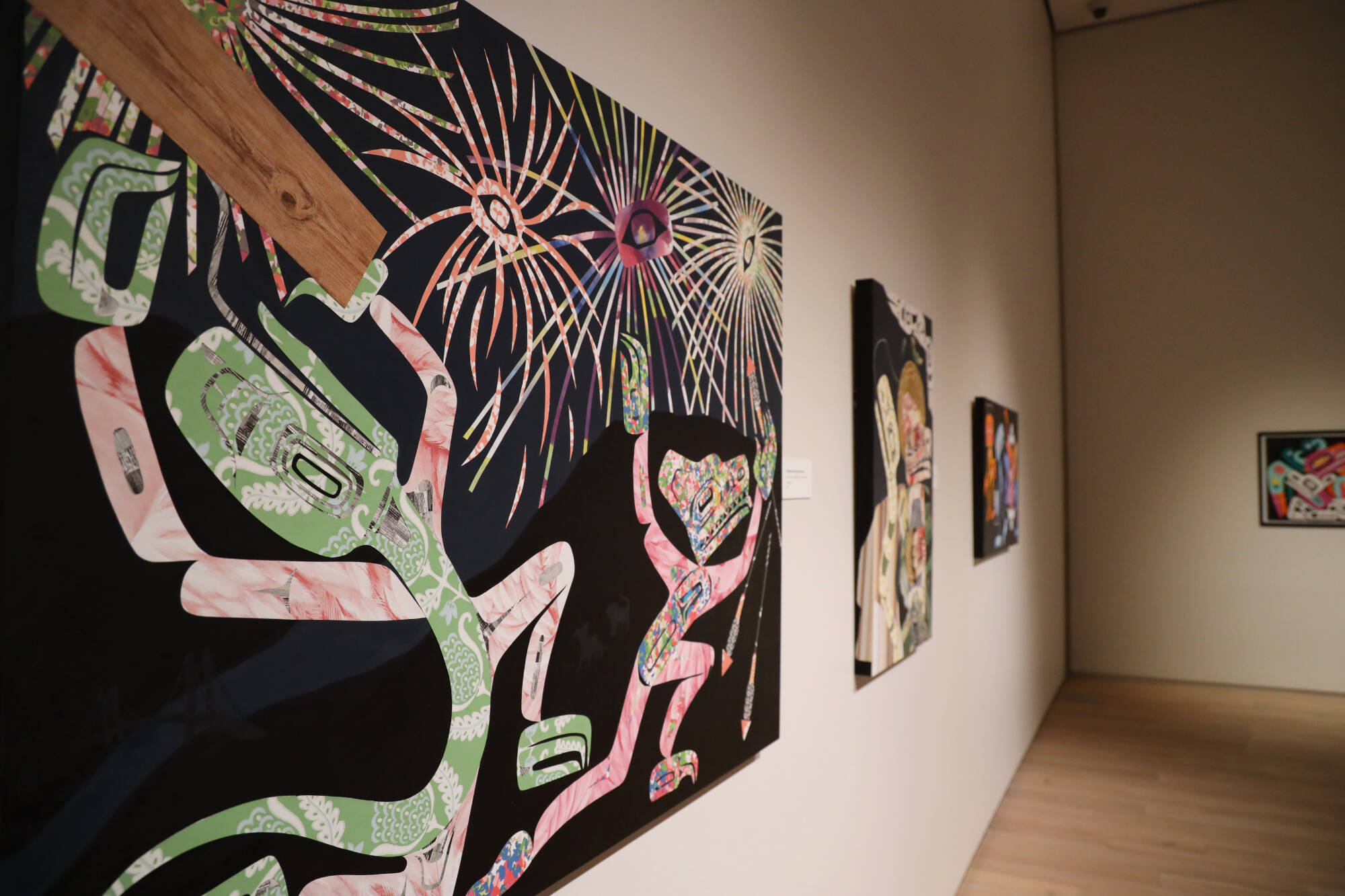 Tlingit artist Alison Bremner Nax̲shag̲eit’s solo exhibit, “Midnight at the Fireworks Stand,” at the Alaska State Museum is one of the many art displays to be included during the first Friday of the month event. (Clarise Larson / Juneau Empire)