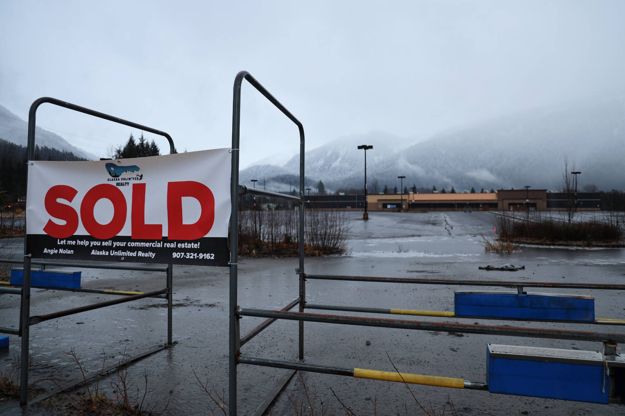 A “sold” sign hangs outside the property that formerly housed Walmart in early December after it was announced it has been purchased by U-Haul. Company officials recently shared plans to unveil a temporary showroom at its new location by the end of January. (Clarise Larson / Juneau Empire)