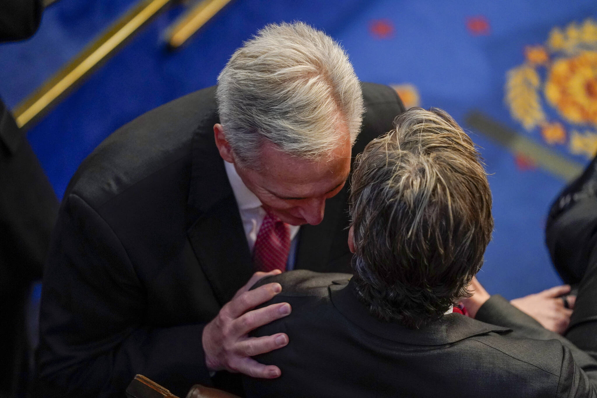 AP Photo / Andrew Harnik 
Rep. Kevin McCarthy, R-Calif., talks with Rep. Andy Ogles, R-Tenn. Before the eighth round of voting for speaker as the House meets for the third day to elect a speaker and convene the 118th Congress in Washington, Thursday, Jan. 5, 2023.