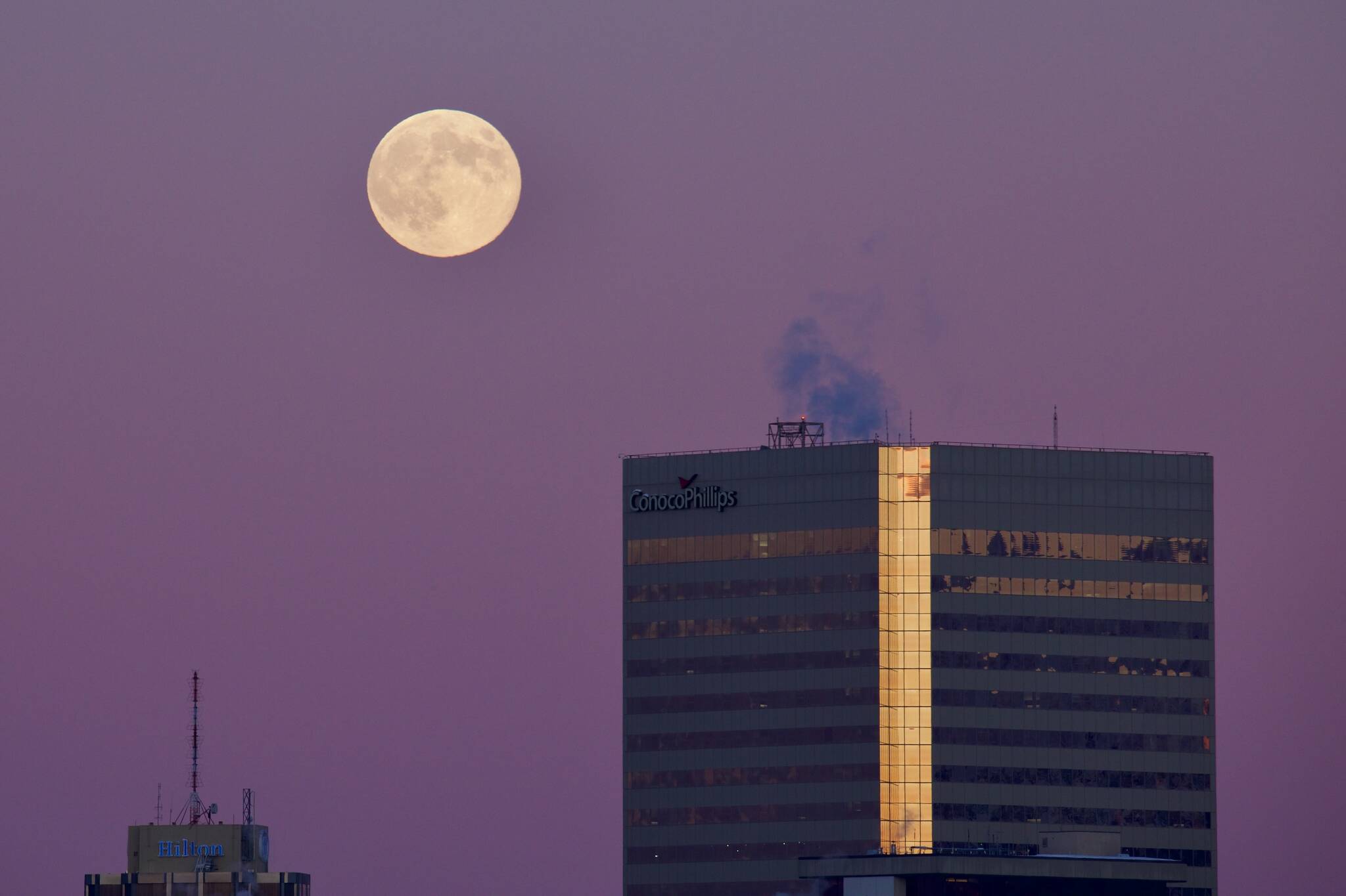 Dan Joling of Anchorage captured this image of the full moon over Alaska’s largest city on Jan. 6, 2023. (Courtesy Photo / Dan Joling)