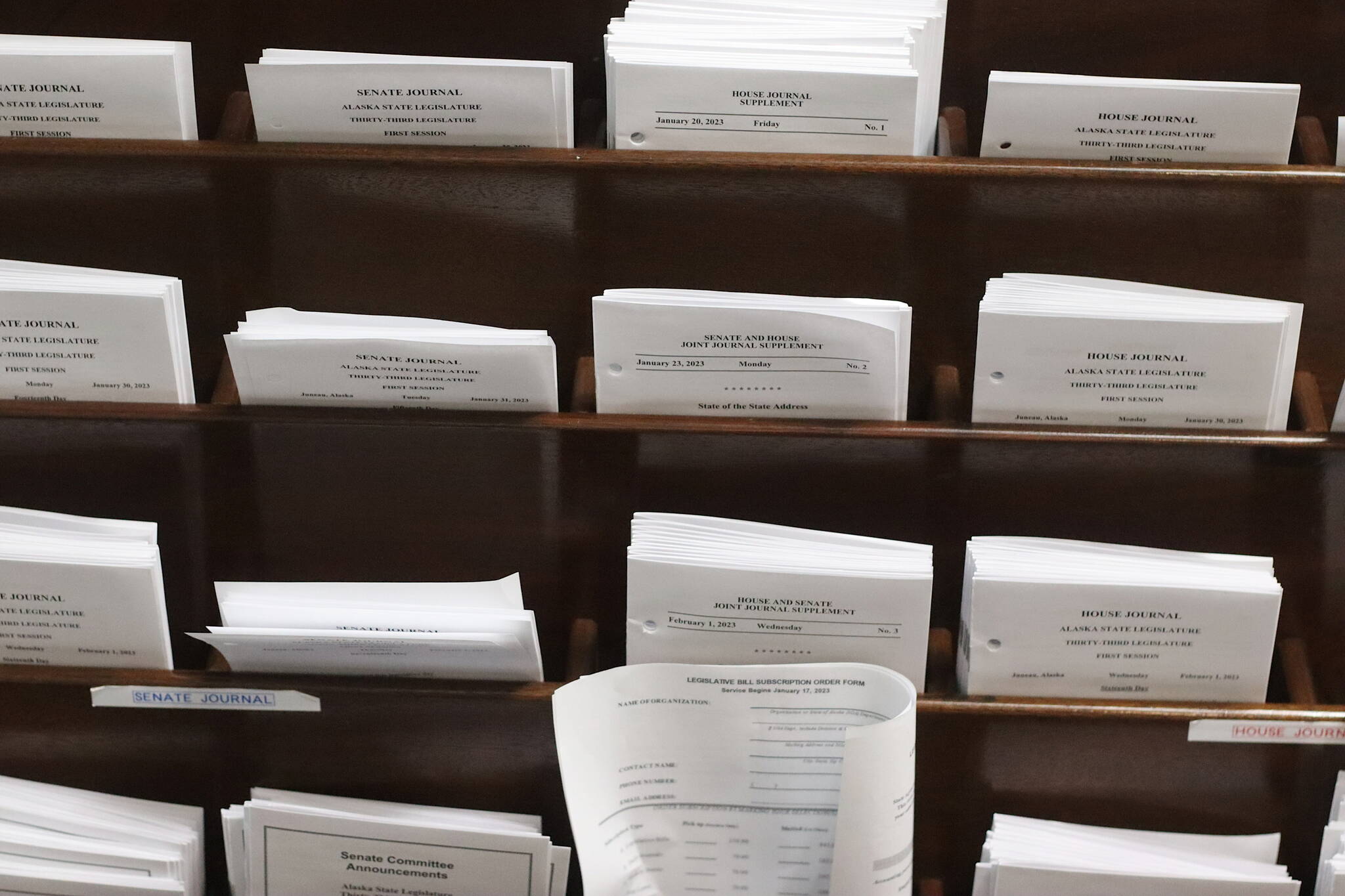 Somewhere lurking in all this paper on the ground floor of the Alaska State Capitol are legislative proposals and declarations seeking to reduce the harmful effects of bureaucracy. (Mark Sabbatini / Juneau Empire)
