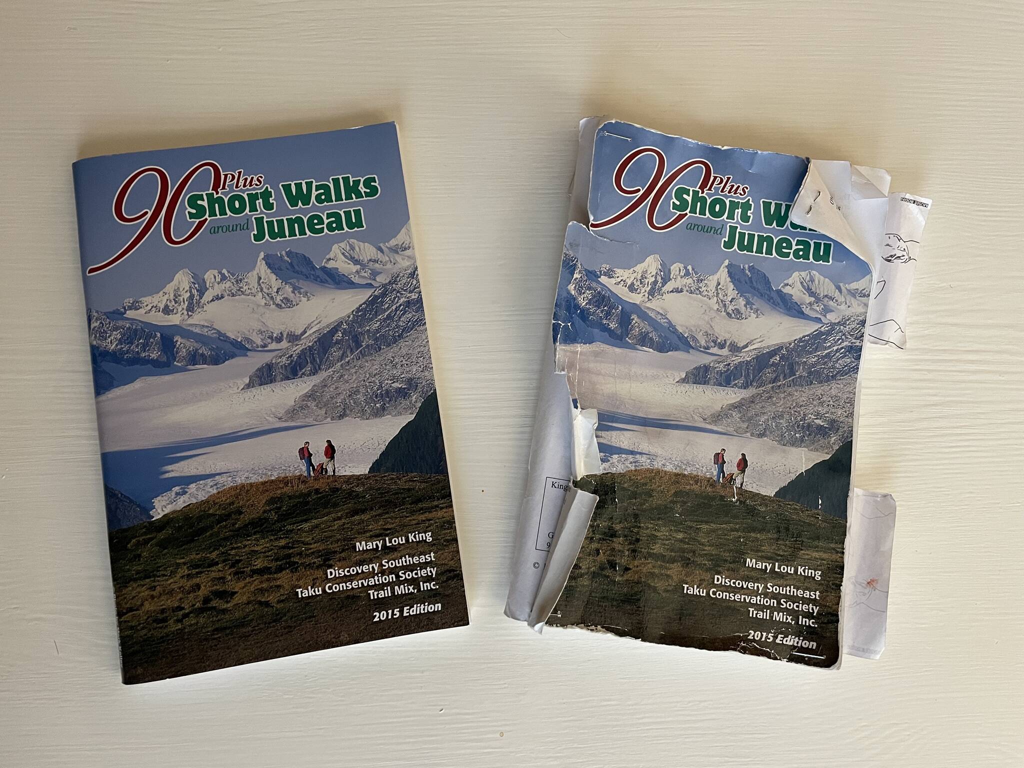 Lauren Cusimano / For the Juneau Empire 
A new and well-loved copy of “90 Plus Short Walks Around Juneau.”