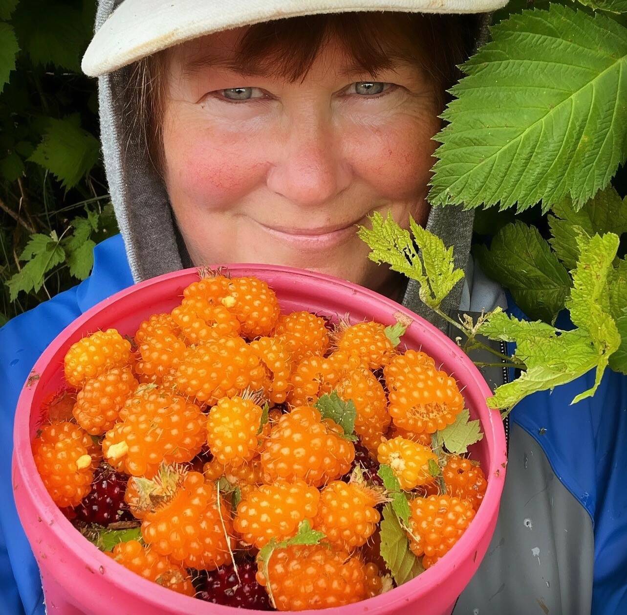 Courtesy Photo / Vivian Faith Prescott 
The author picking salmonberries in Wrangell last summer.