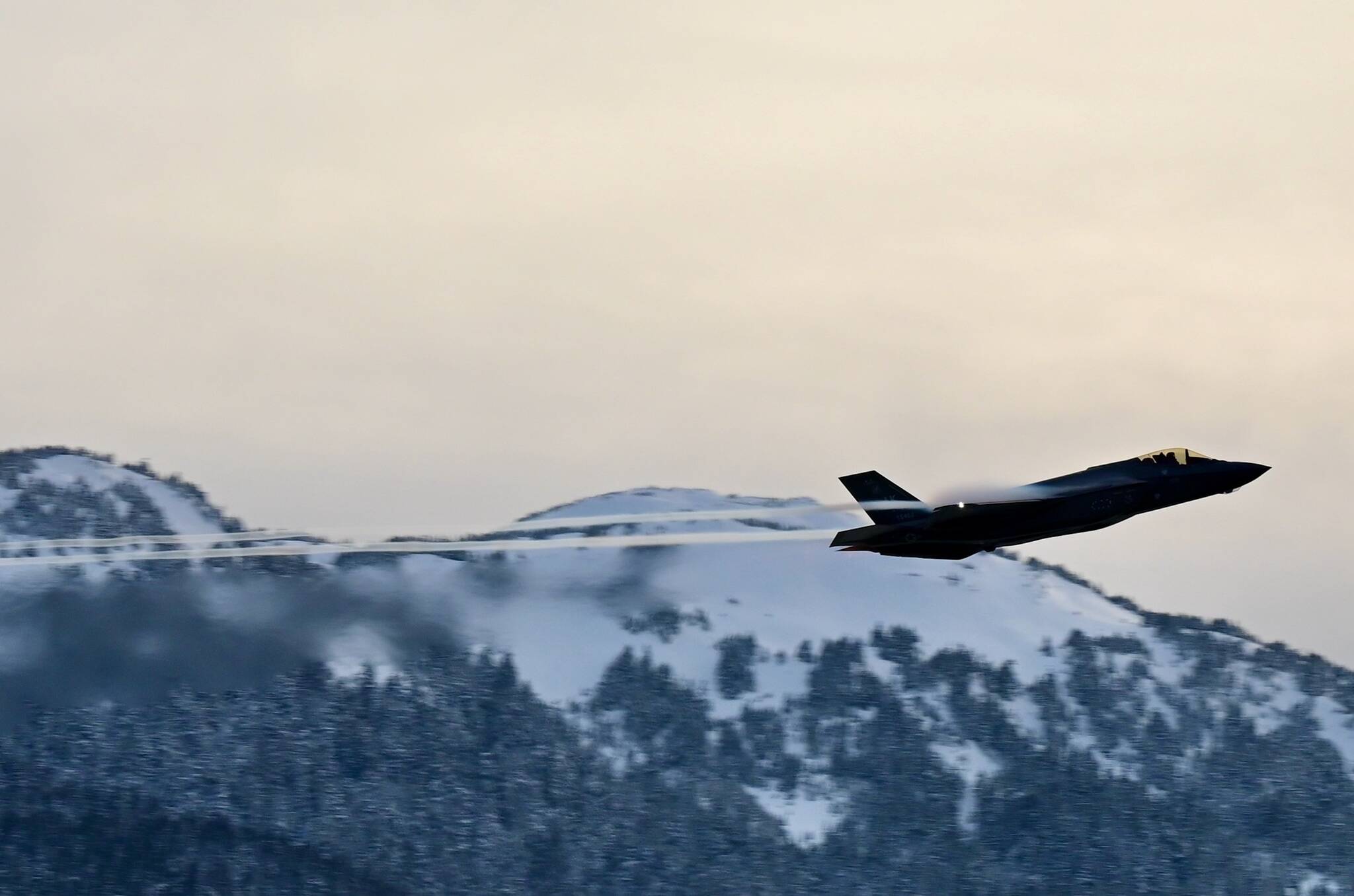 This photo shows one of two F-35 fighter jets that many saw (and heard) landing and departing from Juneau International Airport on Tuesday. (Courtesy Photo / Jonathan Broga)