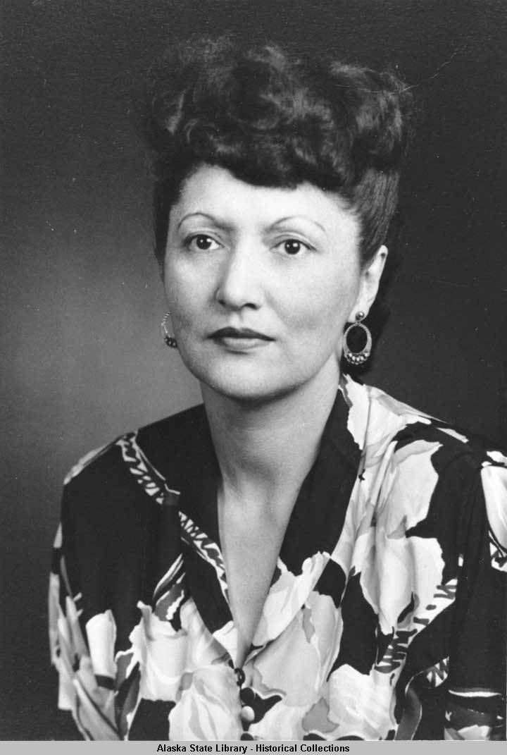 This photo is a studio portrait of Elizabeth Peratrovich taken between the years of 1939 and 1959. (Alaska State Library)