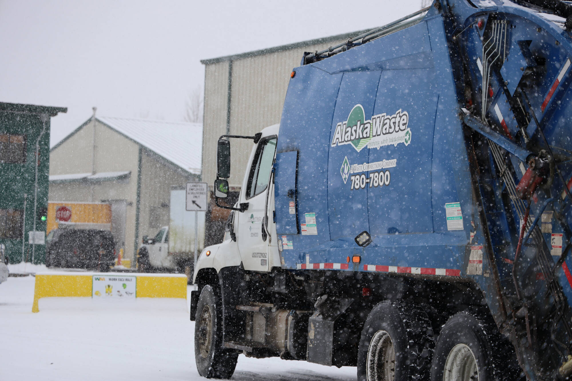 An Alaska Waste truck enters Waste Management’s Capitol Disposal Landfill in Lemon Creek. (Clarise Larson / Juneau Empire)