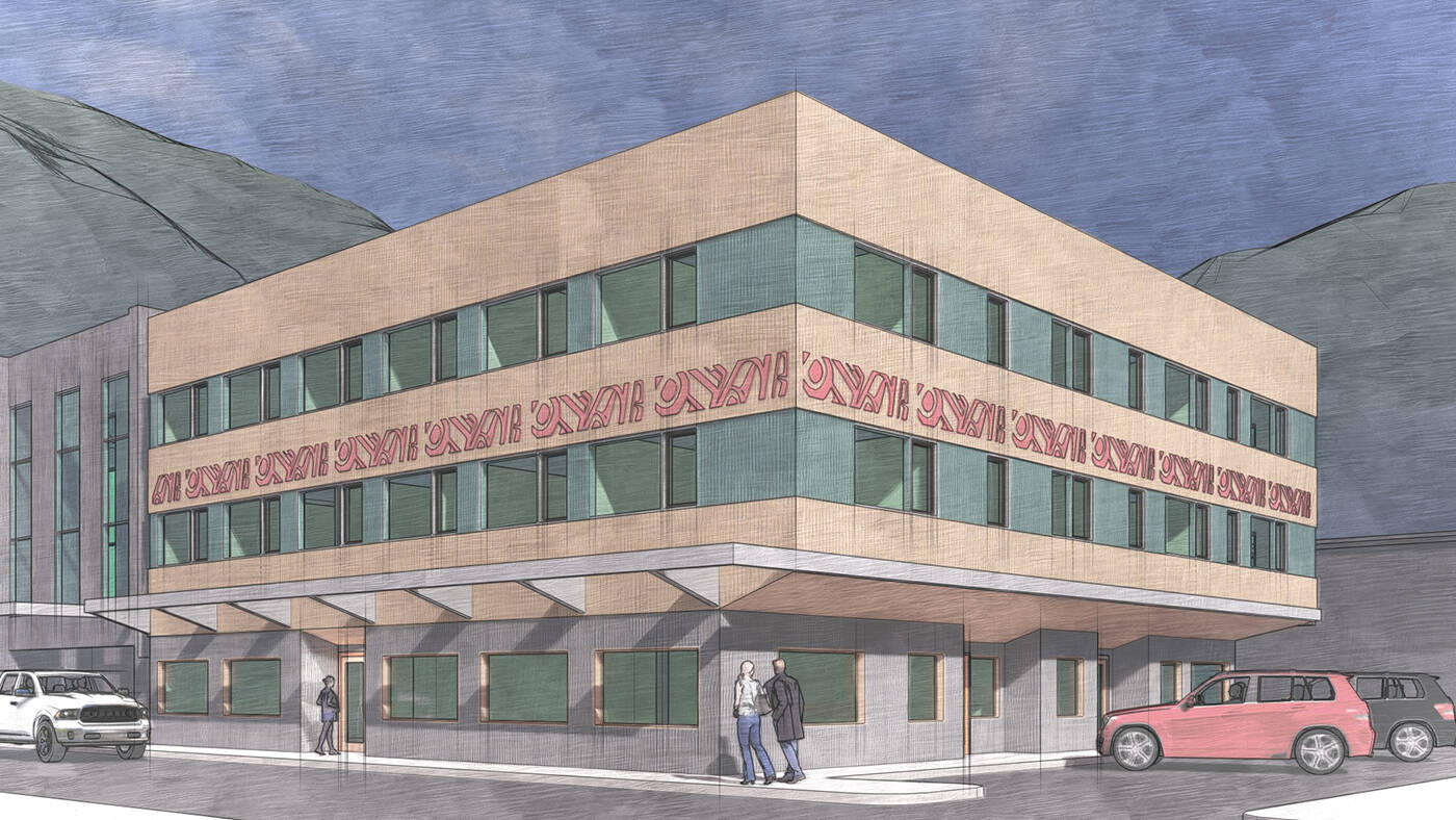 This image shows a schematic design of the exterior the Municipal Way Building downtown that was recently purchased by the Sealaska Heritage Institute. (Sealaska Heritage Institute)