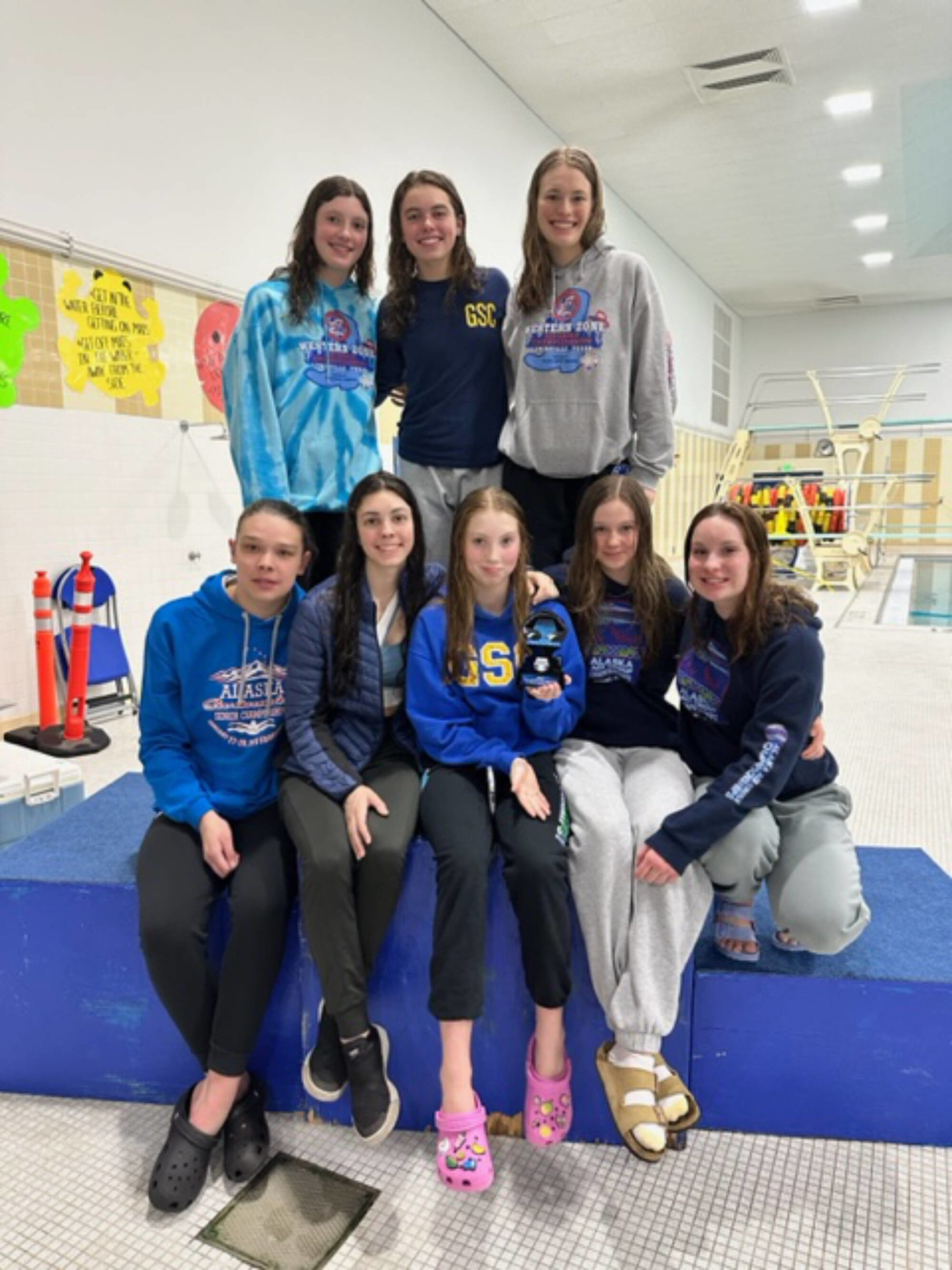 Members of the Glacier Swim Club pose for a group photo in Anchorage during the 2023 Alaska Age Group Champs. (Courtesy Photo / Shireen Taintor)