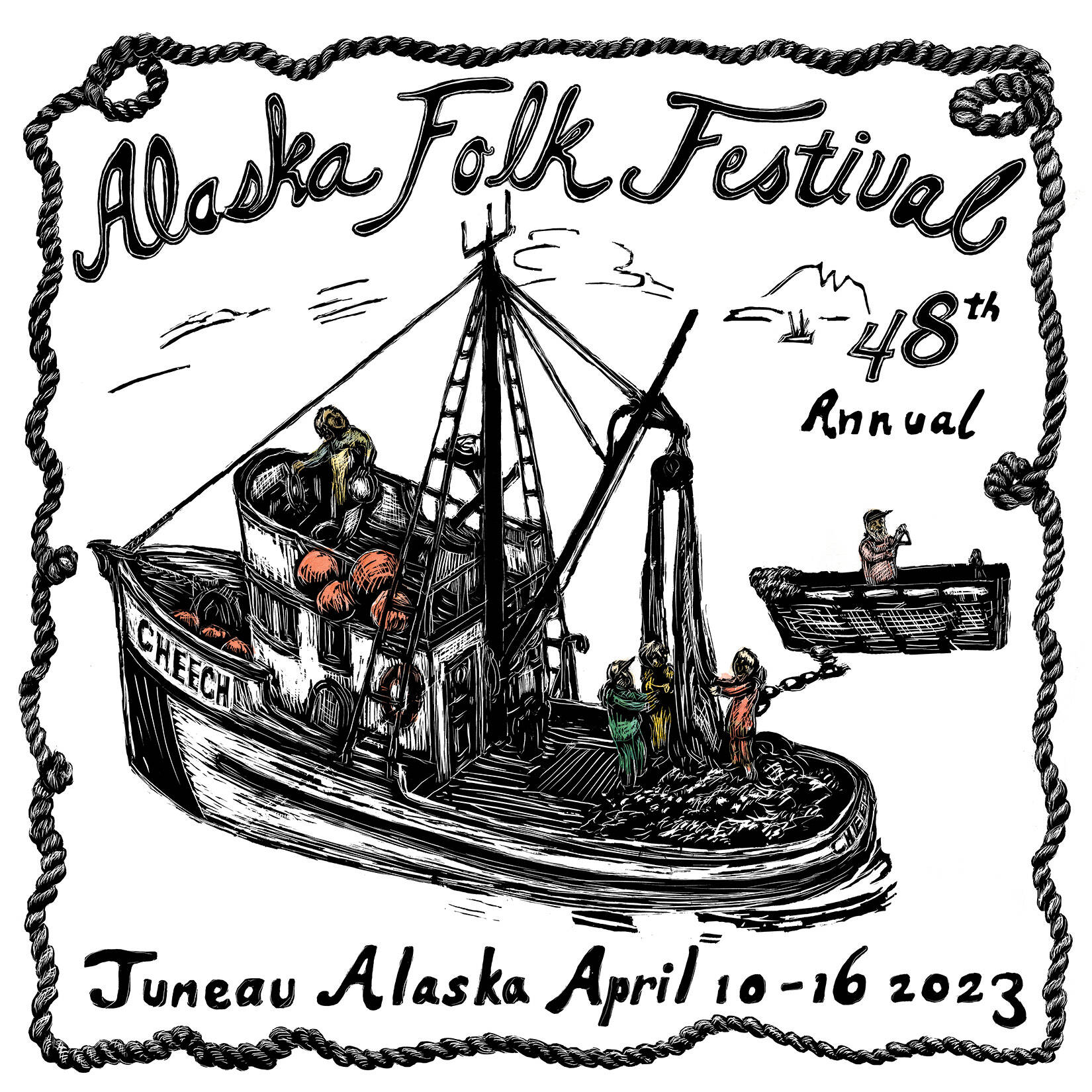 Rebecca Poulson’s artwork for this year’s Alaska Folk Festival taking place on April 10-16. (Courtesy Photo / Rebecca Poulson)