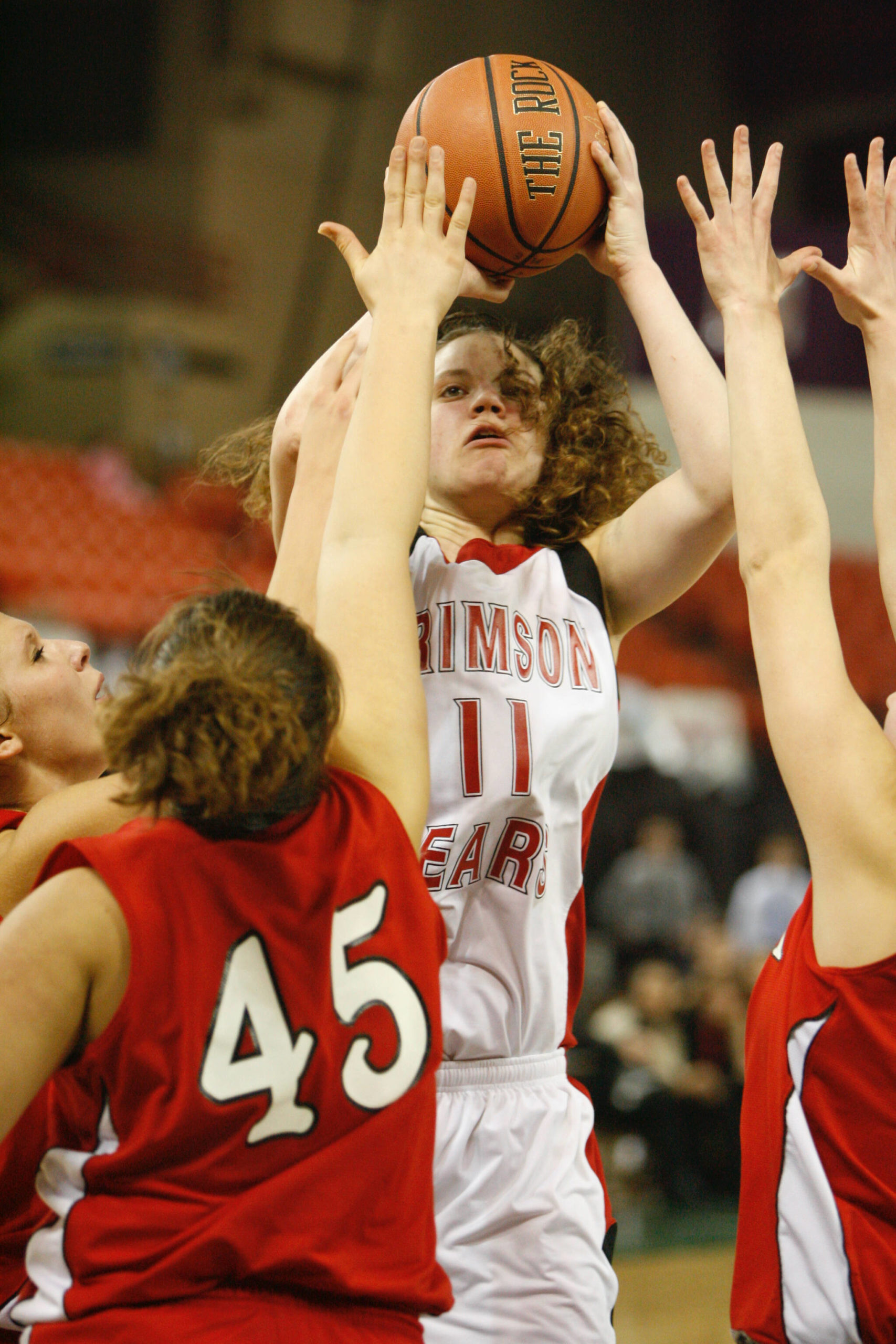 Klas Stolpe / For the Juneau Empire
Juneau-Douglas Crimson Bears senior Talisa Rhea shoots over Wasilla defenders during the 2007 Girls 4A State Championship game in Anchorage.