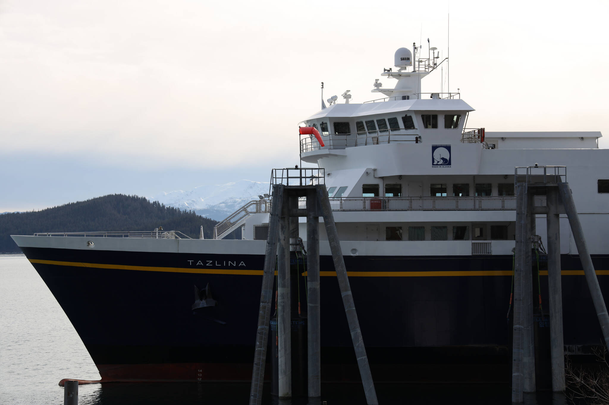 The Tazlina docks at the Auke Bay Ferry Terminal Thursday afternoon. (Clarise Larson / Juneau Empire)