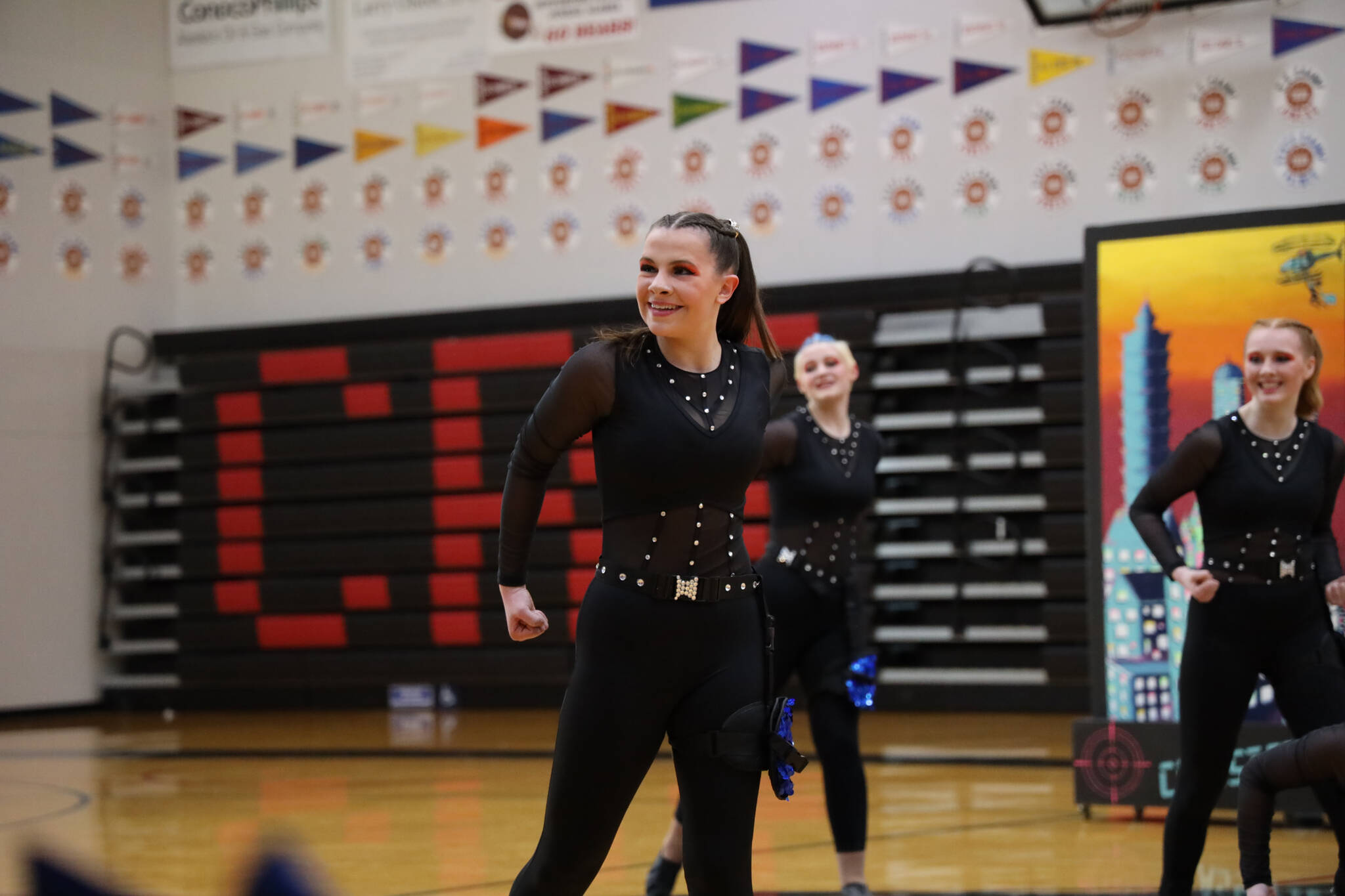 The TMHS dance team shows it’s spy skills during the annual Region V 2A/4A dance adjudication competition hosted at Juneau-Douglas High School:Yadaa.at Kalé Saturday afternoon. (Clarise Larson / Juneau Empire)