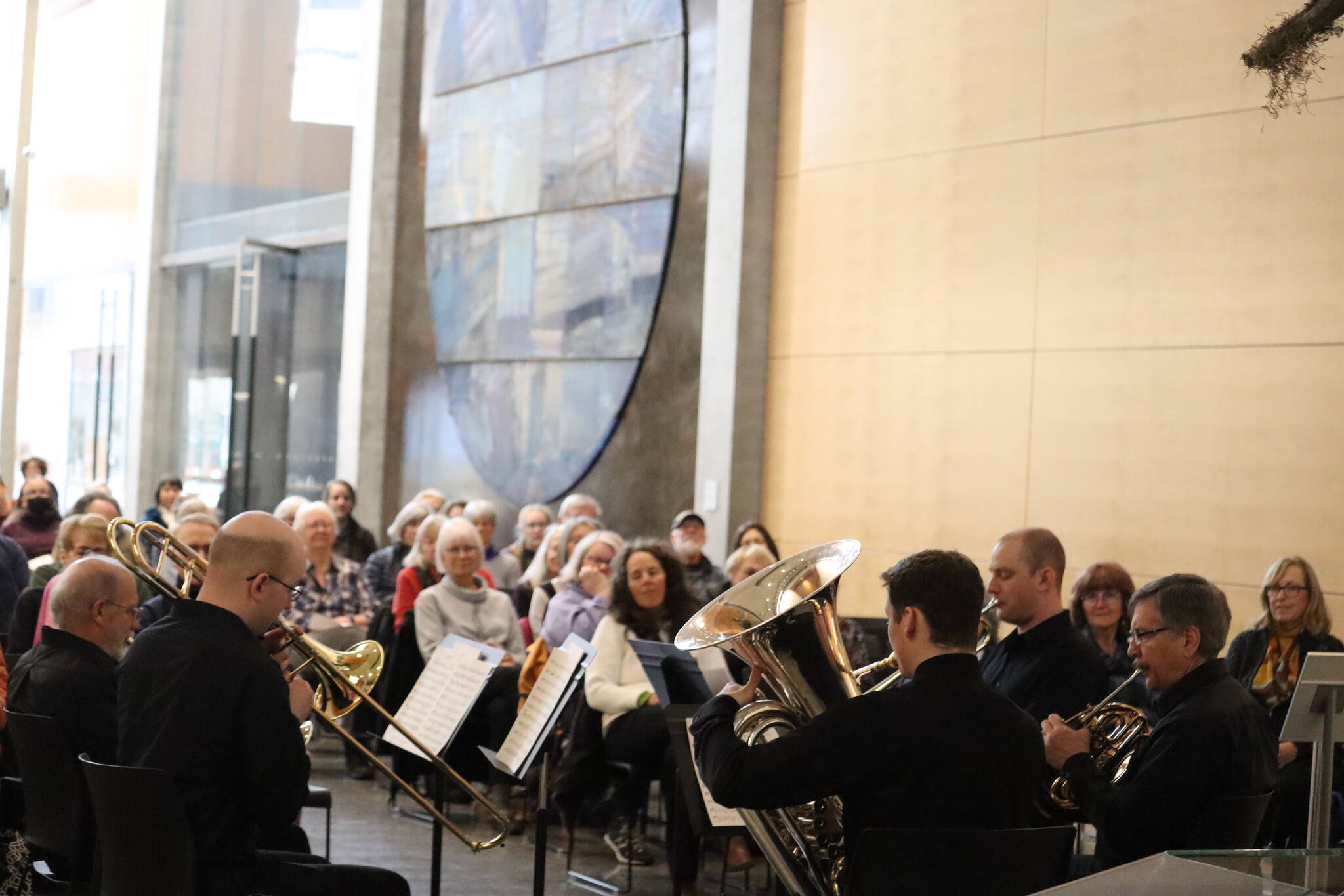 Juneau Brass Quintet performs for a sold out crowd on Saturday at the Alaska State Museum. The concert was sponsored by Friends of the Alaska State Libraries, Archives and Museums. (Jonson Kuhn / Juneau Empire)