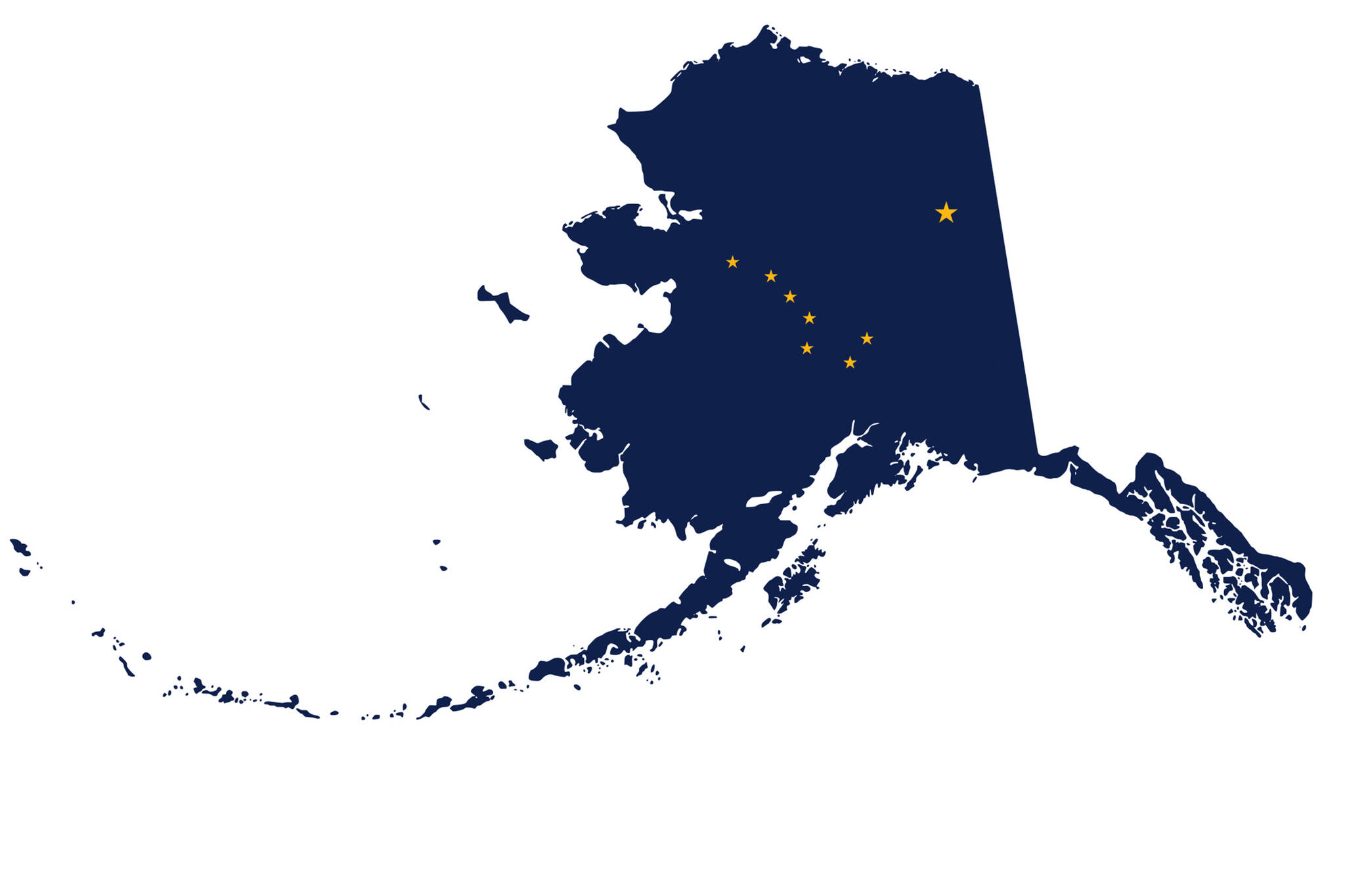 This image available under the Creative Commons license shows the outline of the state of Alaska filled with the pattern of the state flag.