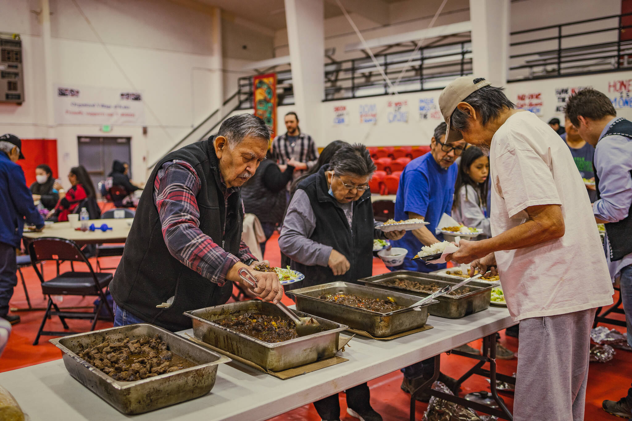 The first Traditional Foods Fair, hosted by the Organized Village of Kake and Ecotrust, brought over 130 Kake residents together to celebrate and share traditional foods, celebrate through song and dance, and honor community. Courtesy Photo / Muriel Reid)